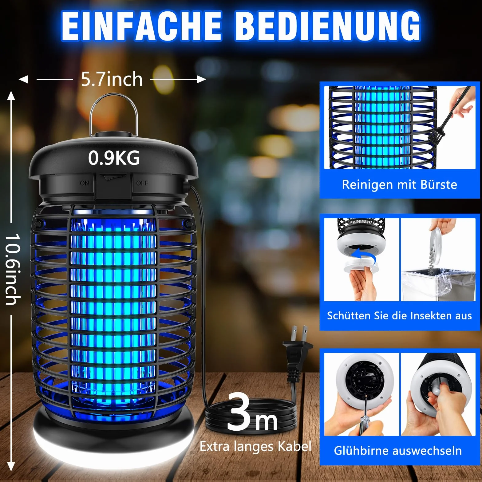 seenlast Elektryczna Pułapka na Owady, Lampa owadobójcza 15W 4200V z oświetleniem LED | Wodoszczelna (IPX4) | Skuteczna przeciw komarom, molom, muchom, pająkom | Do użytku wewnątrz i na zewnątrz