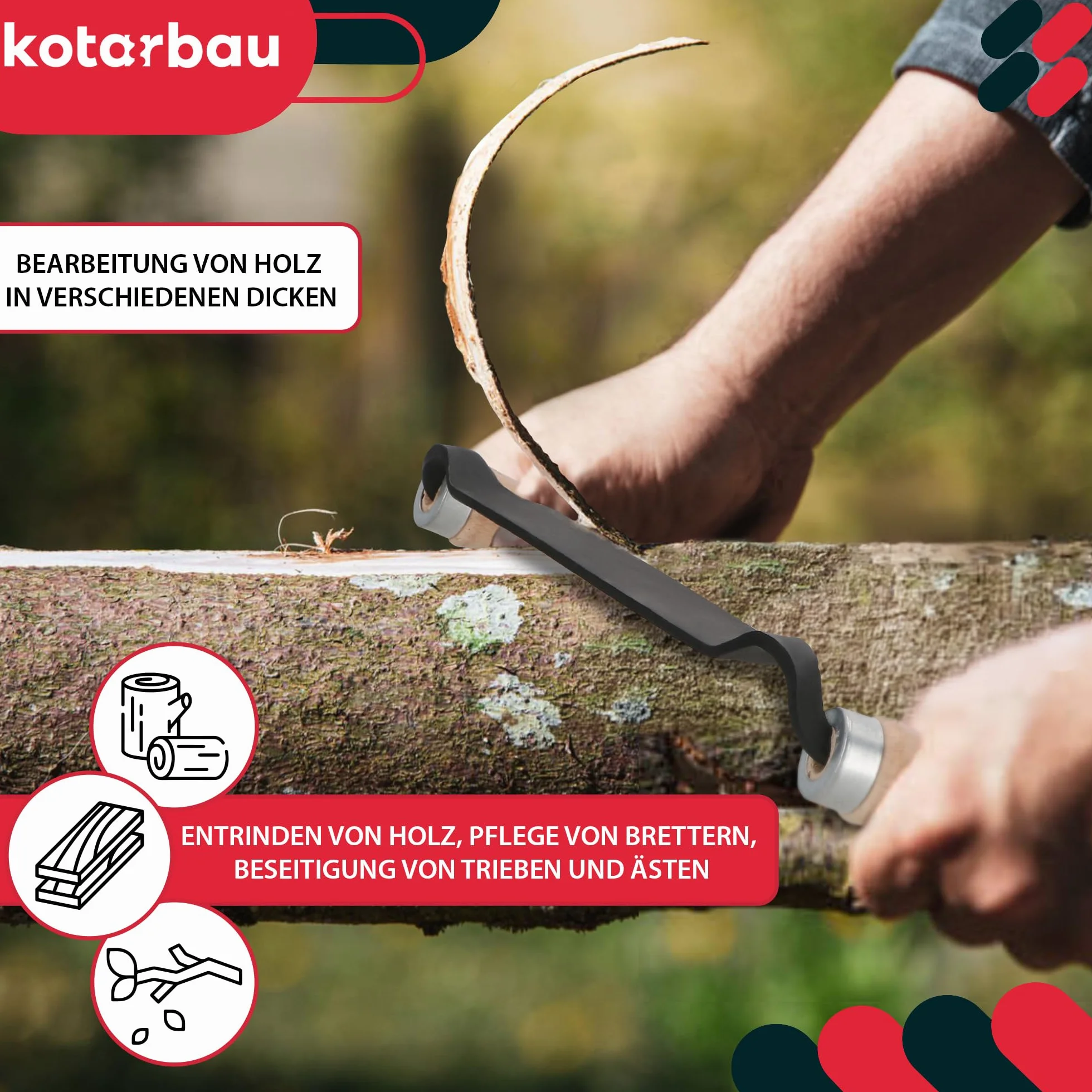 KOTARBAU® Ośnik do Korowania - 38 cm - Korowaczka - Strug Do Kory Drewna - Kuty - Prosty