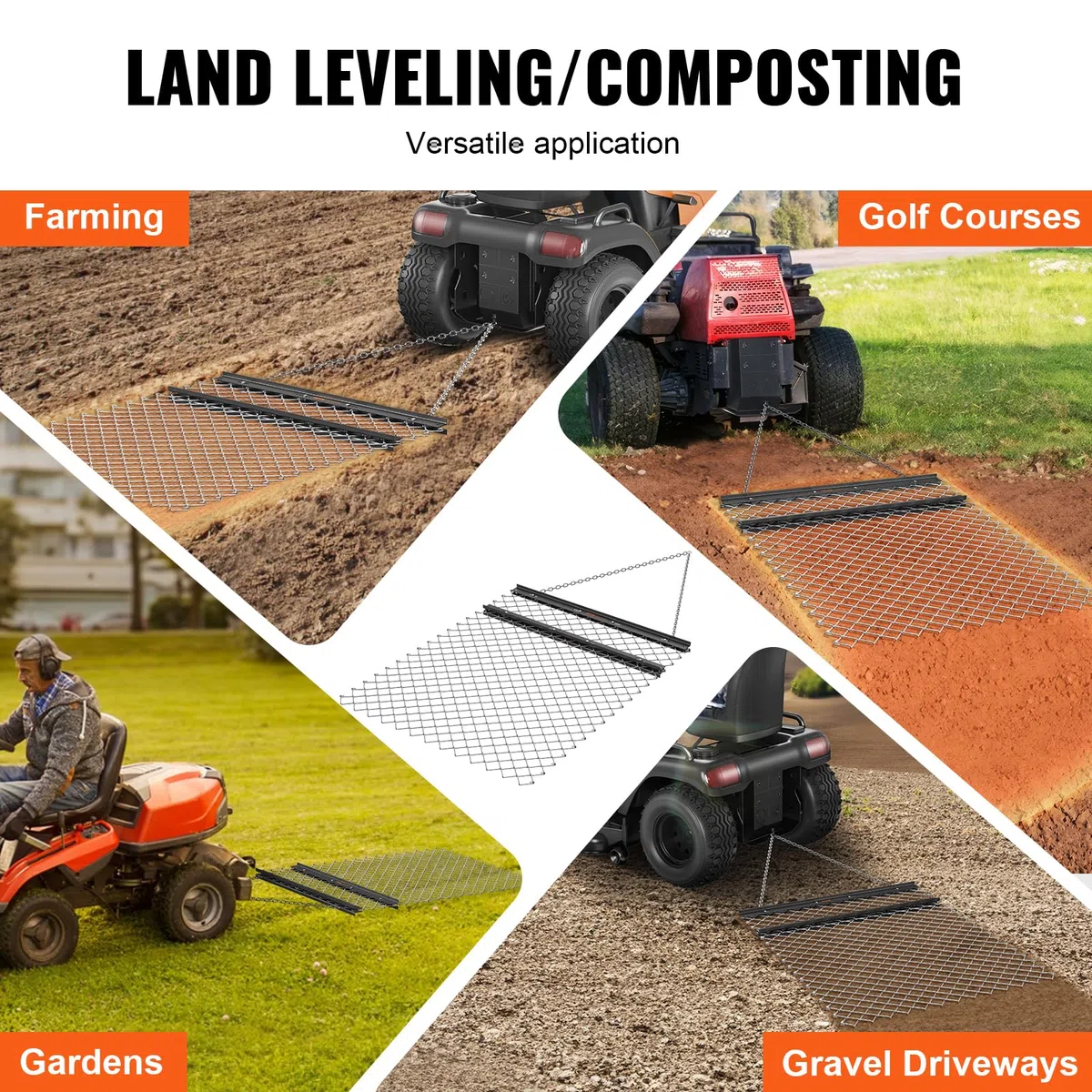 VEVOR Grabie Niwelator do trawy łańcuchowej ciągnionej 1550 x 1235 mm, stalowy niwelator gruntu Q235 pasek do ciągnięcia, poziomowanie krajobrazu, przygotowanie trawnika, ciągnięty