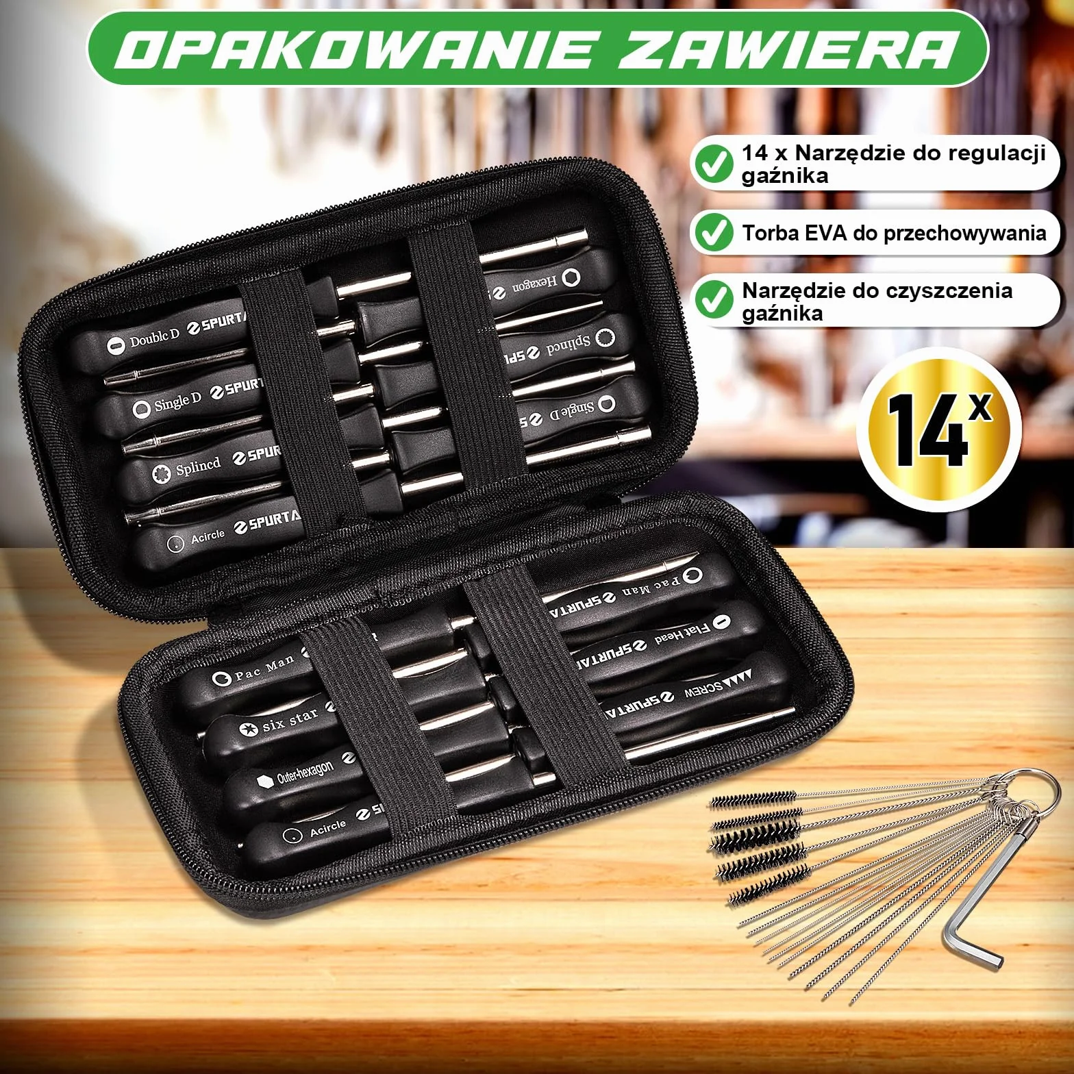 Spurtar 14-częściowy zestaw do czyszczenia gaźnika do Echo STIHL Poulan Husqvarna narzędzie do regulacji gaźnika - narzędzia do regulacji gaźnika do małych silników do tuningu i czyszczenia gaźnika