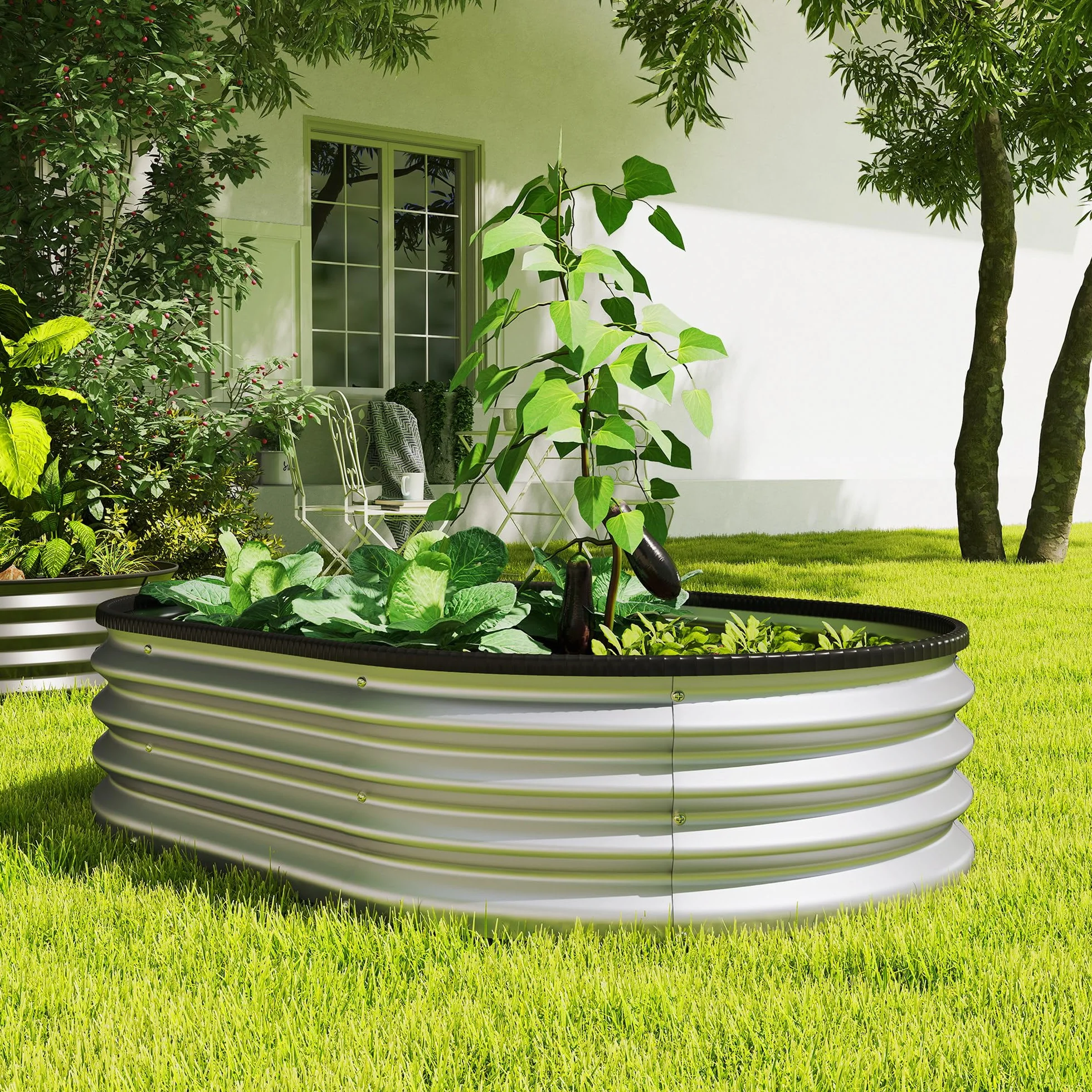 Outsunny Podwyższona grządka metalowa zestaw 2 sztuk 135 x 90 x 30 cm owalna