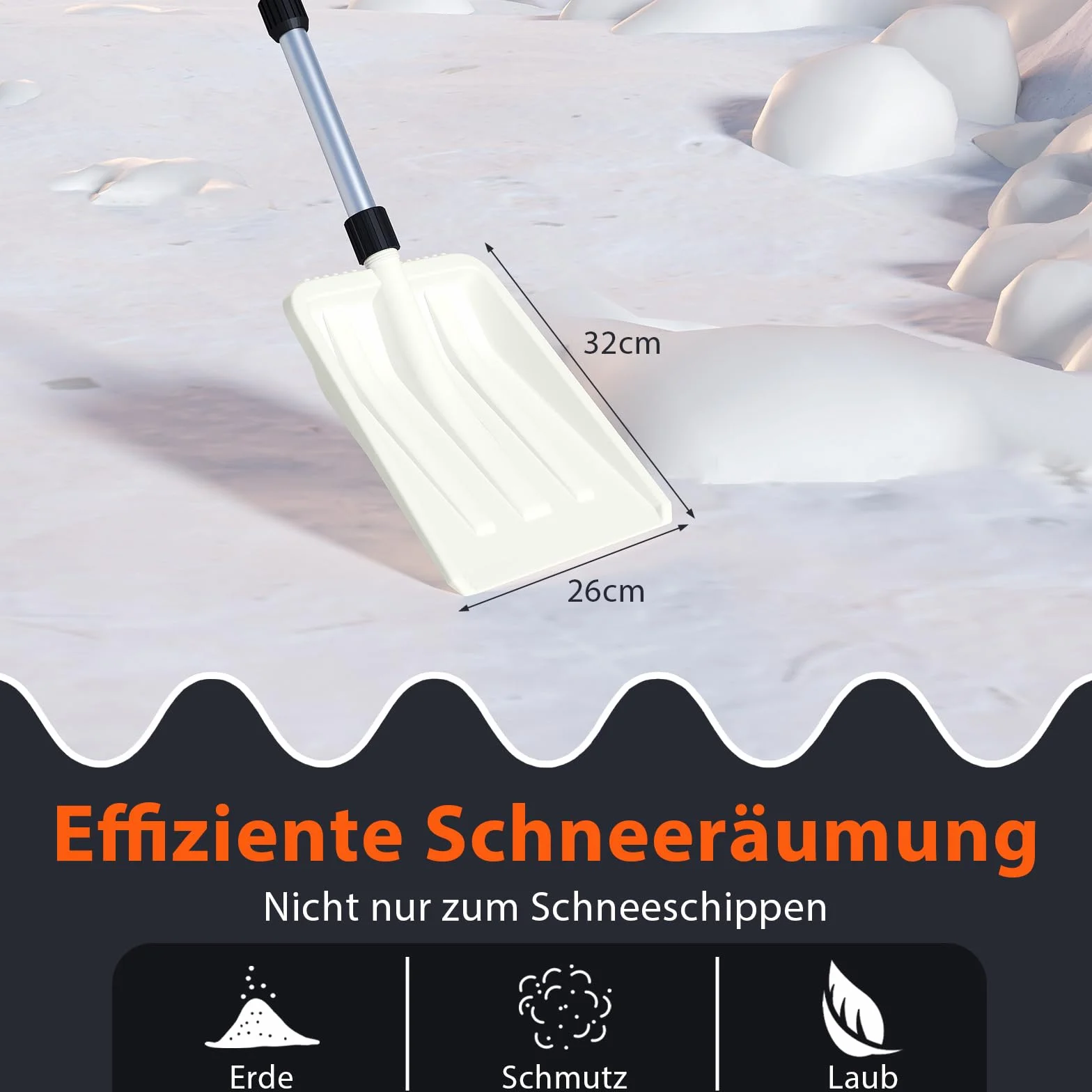 COSTWAY Łopata do śniegu, długość 116,5 cm, z ergonomicznym uchwytem i aluminiowym trzonkiem, lekka odśnieżarka na podjazd, do zabawy w bałwanki
