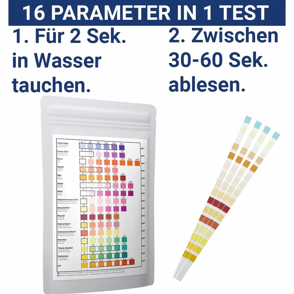 Paski testowe do wody pitnej 16w1 tester wody 16 parametrów twardość ołów żelazo miedź