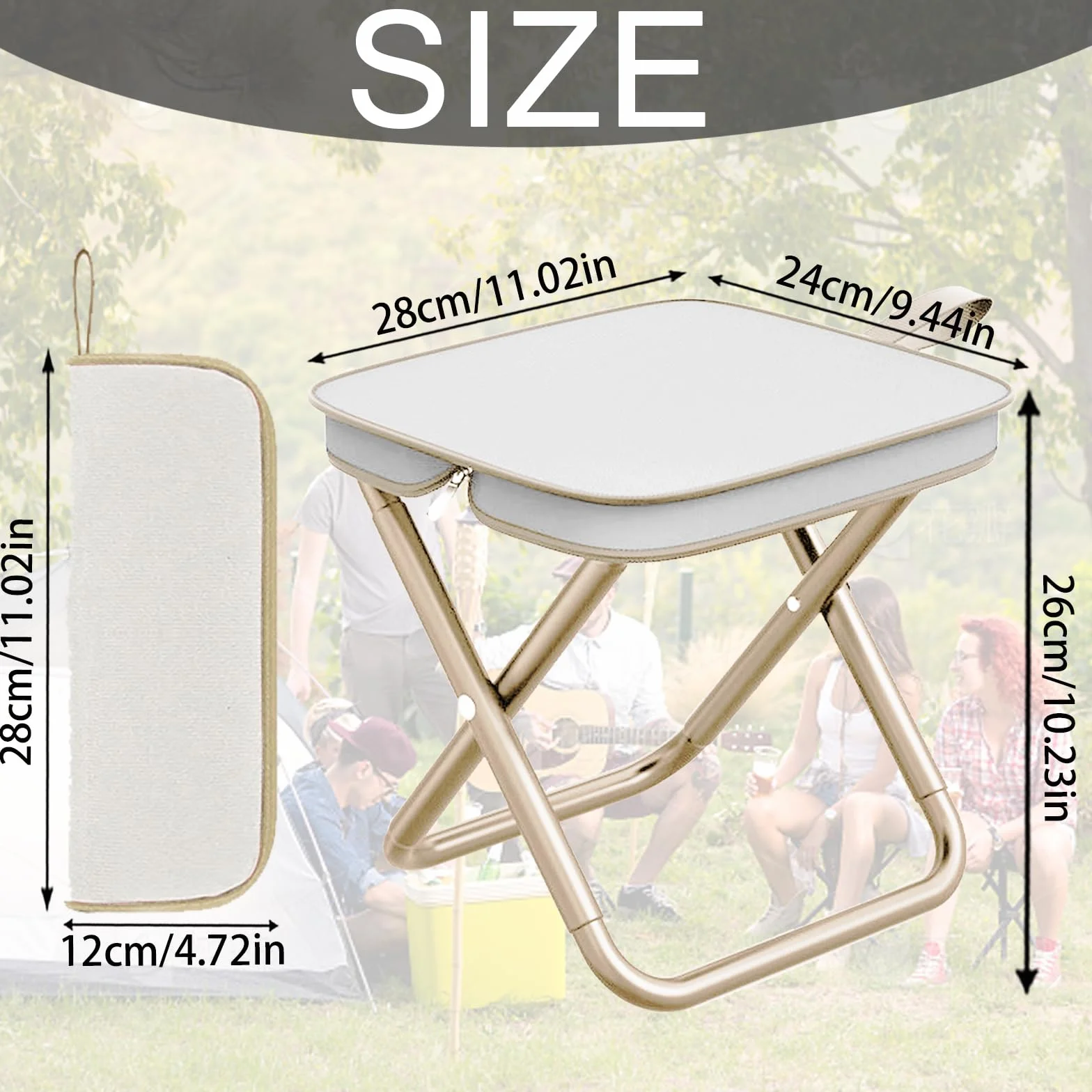 Składany stołek mini LUKIUP 28 cm do podróży, ogrodu, plaży (Kaki)