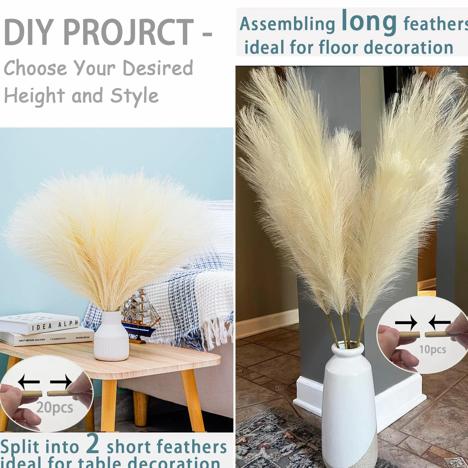 7 łodyg, sztuczna trawa pampasowa, dekoracja, wysoka trawa pampasowa, na podłogę, puszysta, sztuczna trawa pampasowa, do dekoracji ślubnej w stylu boho, do domu, 100 cm, beżowa