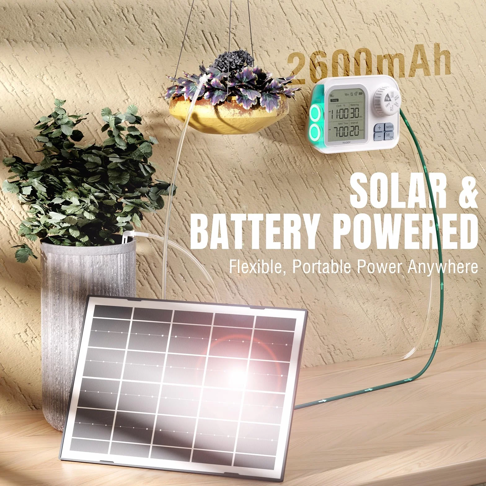 Raddy WS-7 Solar Zestaw do nawadniania kropelkowego, akumulatorem 2600 mAh, IPX7