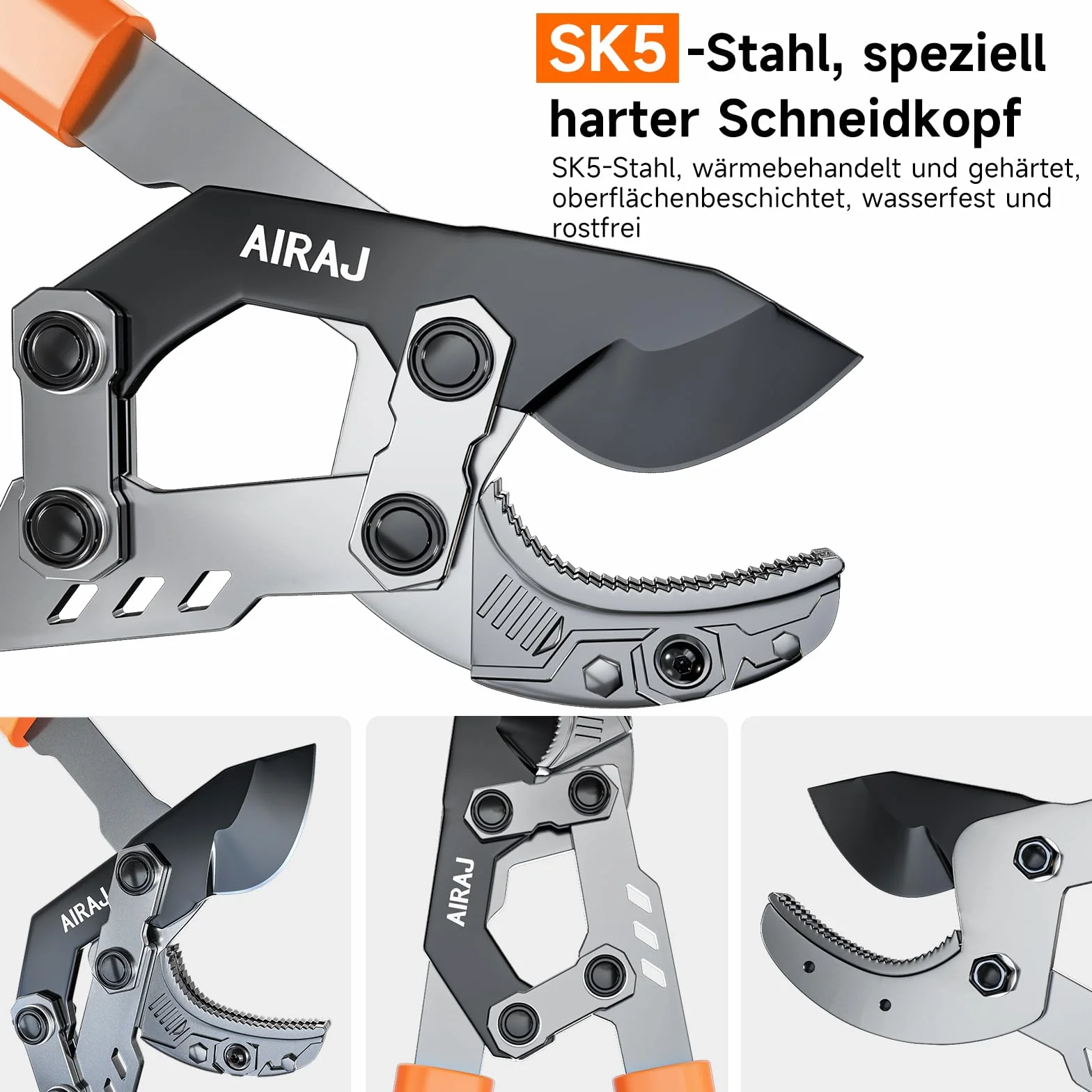 AIRAJ Ciężkie nożyce do gałęzi | sekator ogrodowy 70 cm | kowadełko | ostre ostrze SK5 | szybkie cięcie | bez wysiłku przycinają gałęzie (maks. 55 mm) | do świeżych i zwiędłych gałęzi