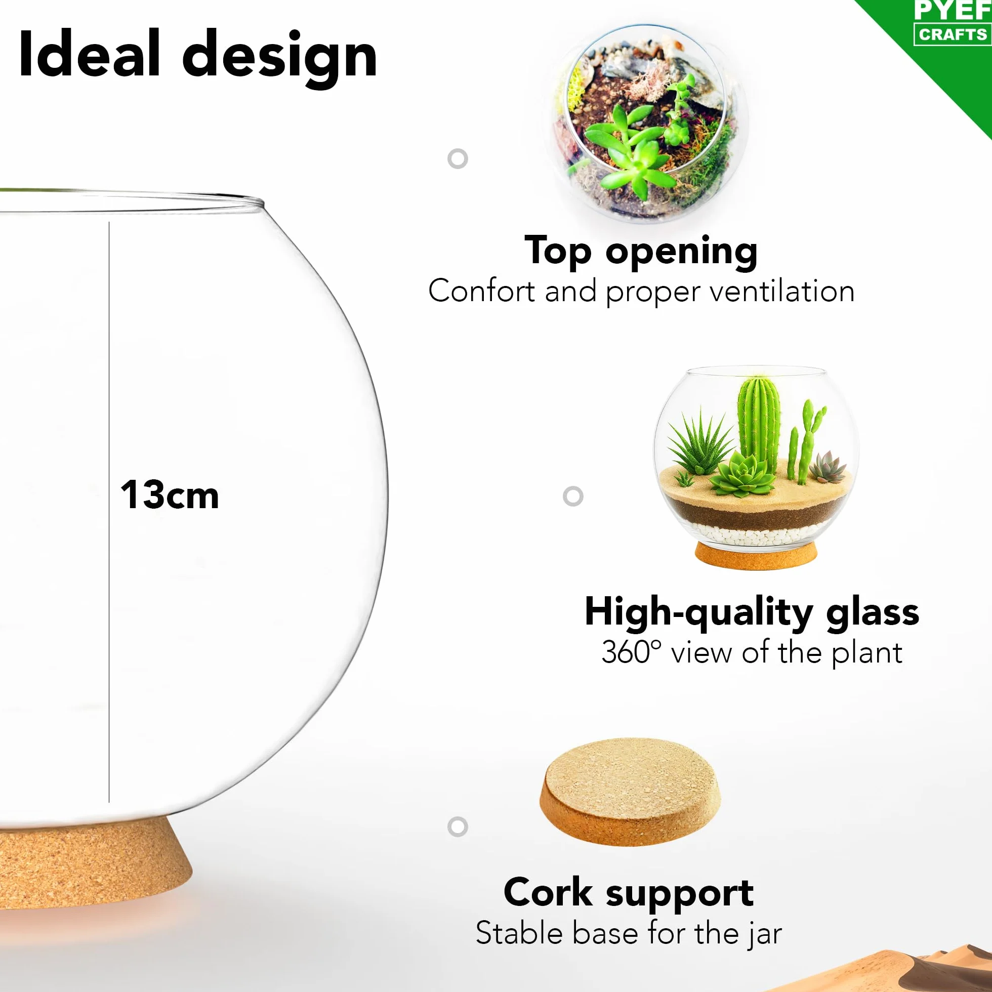 Zestaw do terrarium DIY dla sukulentów i kaktusów – zestaw startowy ze szklaną miską w zestawie – stwórz własny zestaw terrarium ze słoikiem, piaskiem, ziemią, węglem drzewnym, kamieniami