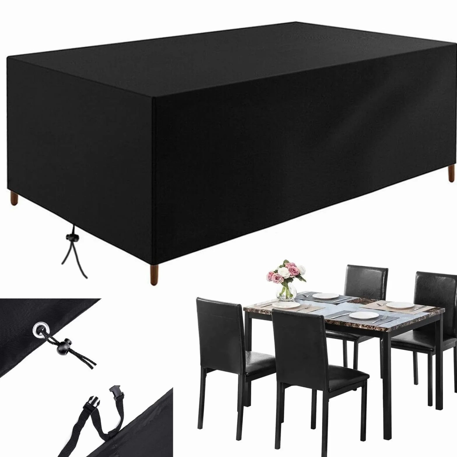 Pokrowce na Zestaw Mebli Ogrodowych 145x90x75cm/Dł.xSzer.xWys. Pokrowce na Meble Tarasowe Pokrowce na Stół Zewnętrzny Wodoodporny Duży Pokrowiec na Meble Ogrodowe Anty-UV 420D Oxford Poliester