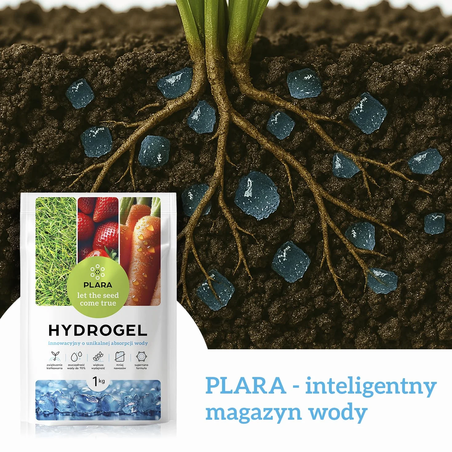 Hydrożel 2KG | Magazynowanie Wody i Kontrola Wilgotności Gleby | Nietoksyczny Żel o Powolnym Uwalnianiu Wody | Ekologiczne Kryształy Żelowe dla Zdrowego Wzrostu Roślin
