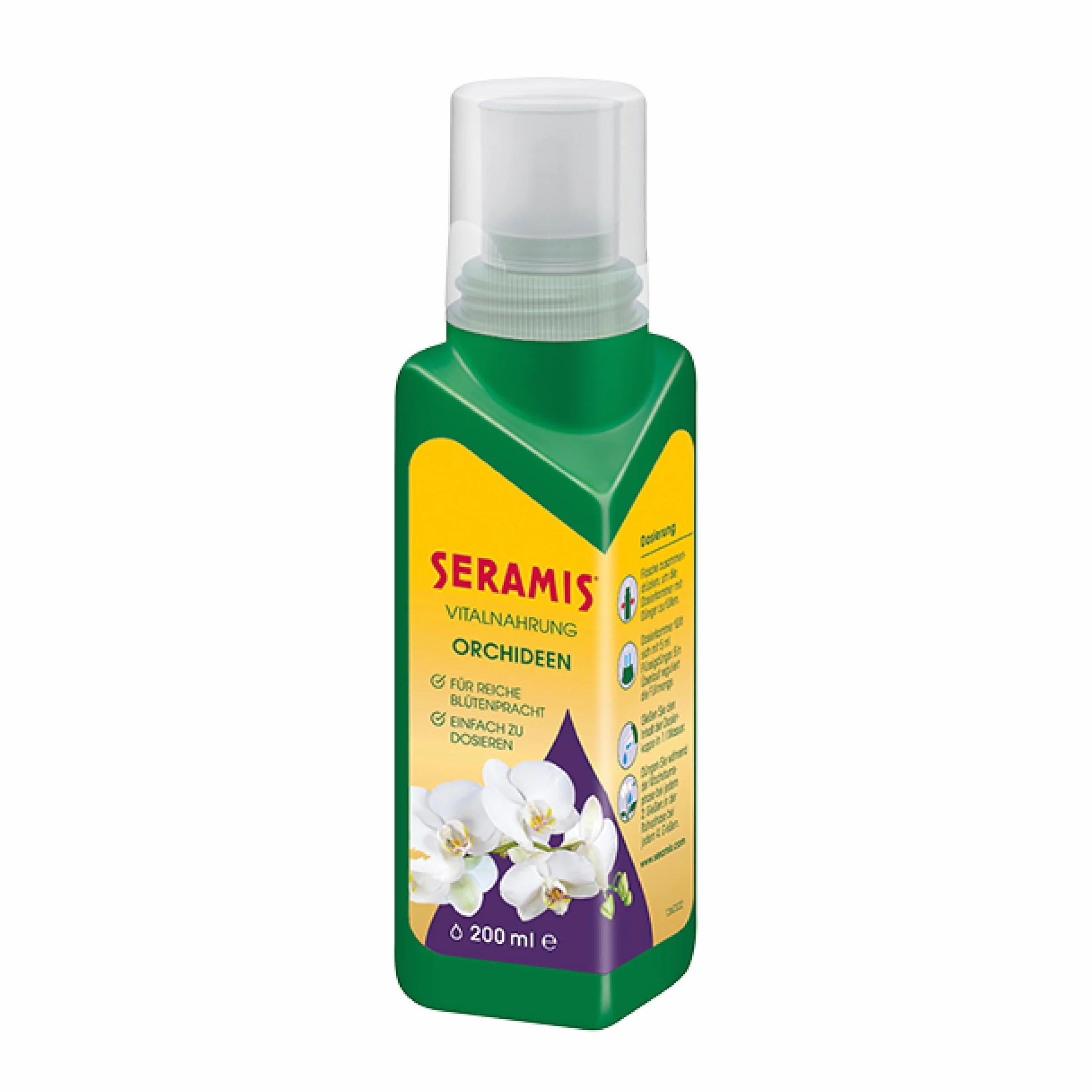 Seramis Witalny pokarm dla storczyków, 200 ml – nawóz dla optymalnego wzrostu storczyków, płynny nawóz z praktycznym dozownikiem 4,5 x 4,5 x 17,6 cm, żółty