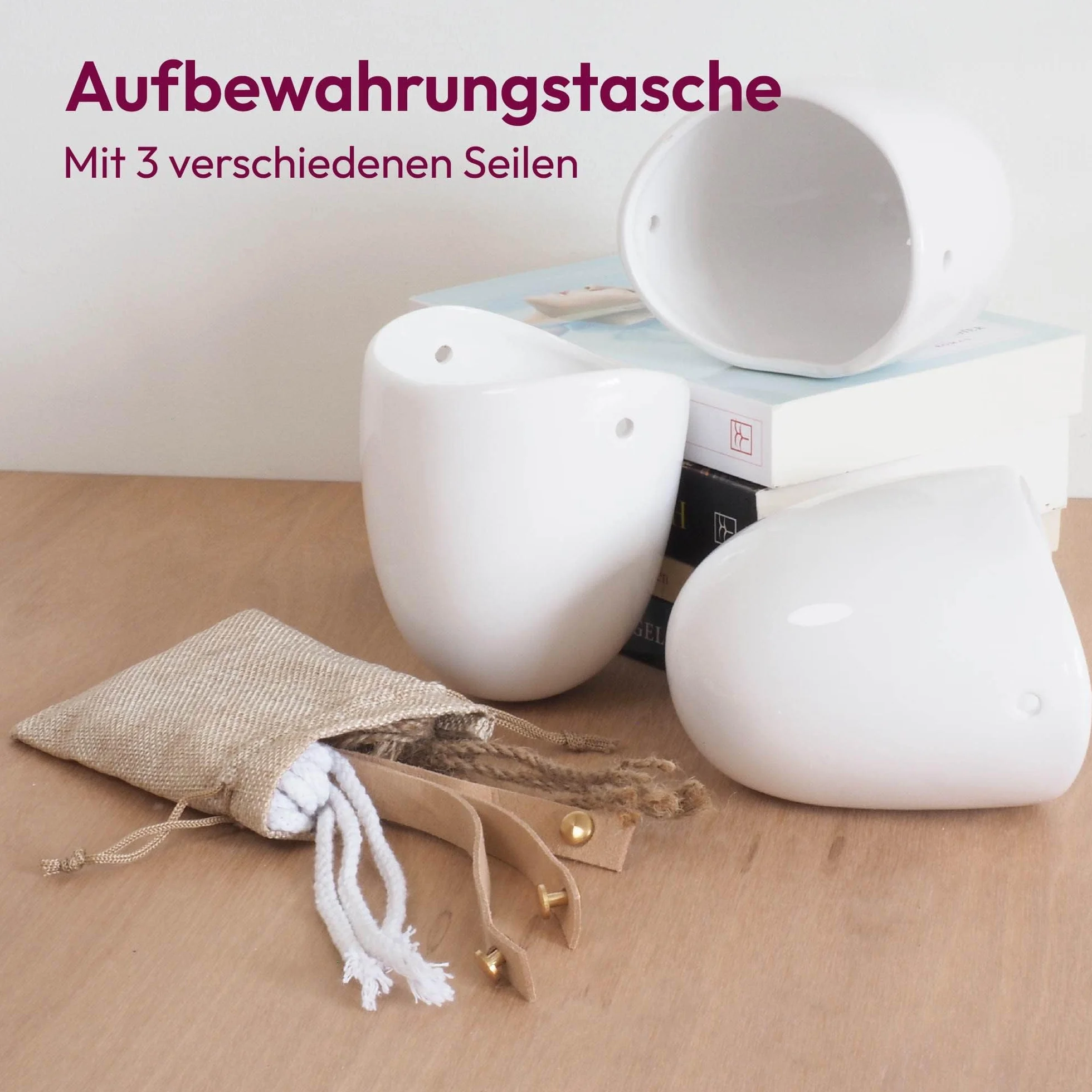 Gadgy Wisząca Doniczka Ceramiczna Biała | Zestaw 3 Doniczek | Wiszące Doniczki do Wiszących Roślin | Do Wnętrza lub Na Zewnątrz | W zestawie 3 różne sznurki i torba do przechowywania