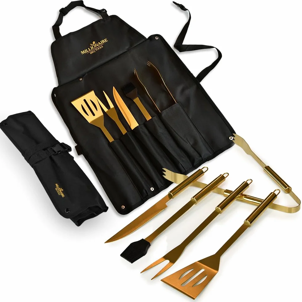 Mikamax – Millionaire BBQ Tools – Zestaw do grilla 5 szt. – Zestaw Narzędzi Do Grilla – Zestaw Akcesoriów Do Grilla Z Etui – Zestaw Naczyń Do Grilla – Akcesoria Do Grillowania BBQ – Zestaw Do Grillowania Dla Szefów Kuchni, Na Kemping, W Kuchni, Na Przyjęc