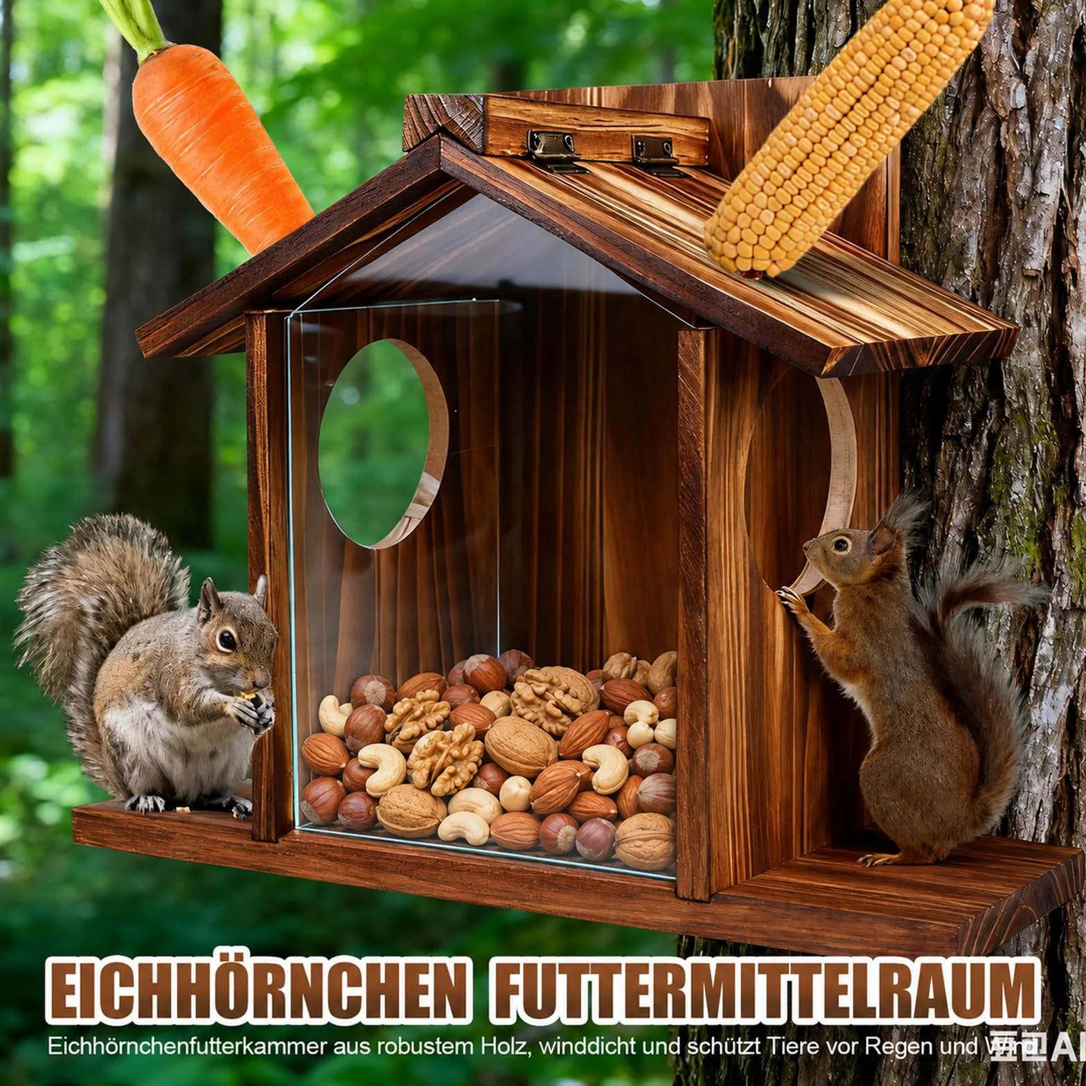 Karmnik dla wiewiórek z drewna odporny na warunki atmosferyczne domek z powłoką oleju lnianego
