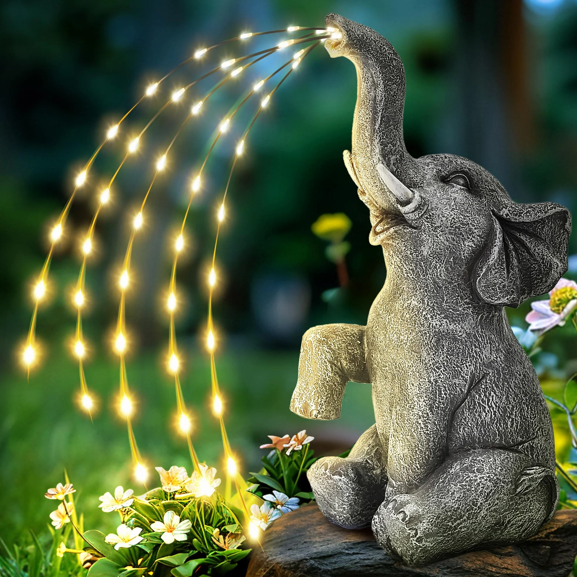 GIGALUMI Statuetka słonia dekoracja ogrodowa zasilana energią słoneczną 27 cm