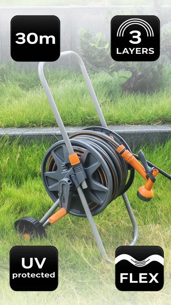 NEO TOOLS Mobilny system nawadniania ogrodu 30 m 1/2 cala wąż ogrodowy PCW