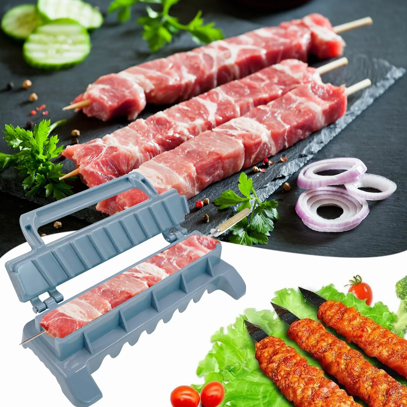 Kebab Maker - Ręczne narzędzia do przyrządzania szaszłyków, przenośny ręczny grill do szaszłyków, maszynka do szaszłyków do kabobów, prosta w obsłudze, plastikowa maszynka do szaszłyków