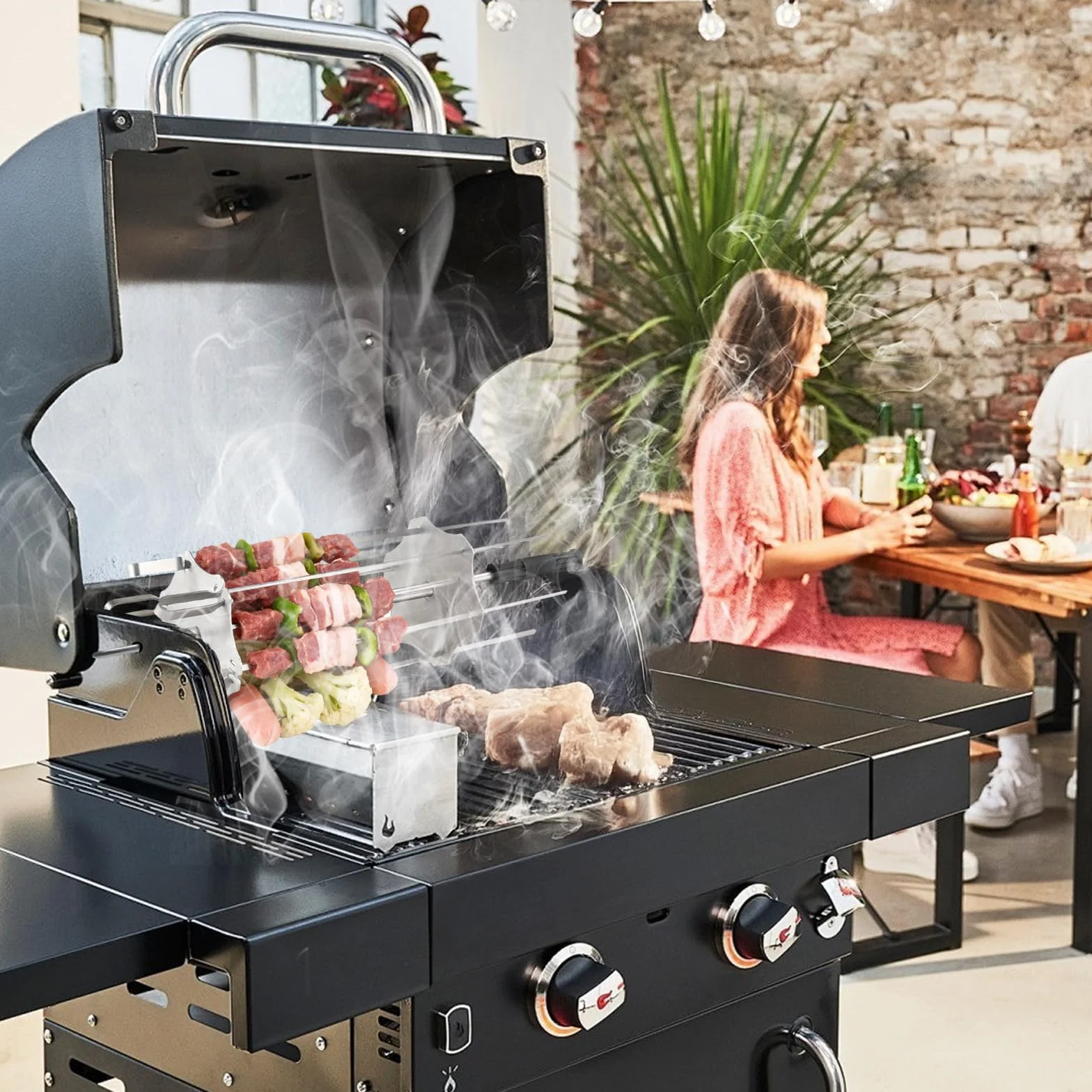 DBREAKS Rotisserie rożen ze stali nierdzewnej, zestaw do rożna obrotowego do Ø 14 mm, w zestawie 6 długich (41 cm) i 6 krótkich szpikulców (30 cm), uniwersalny rożen do grilla Rondell, zestaw do