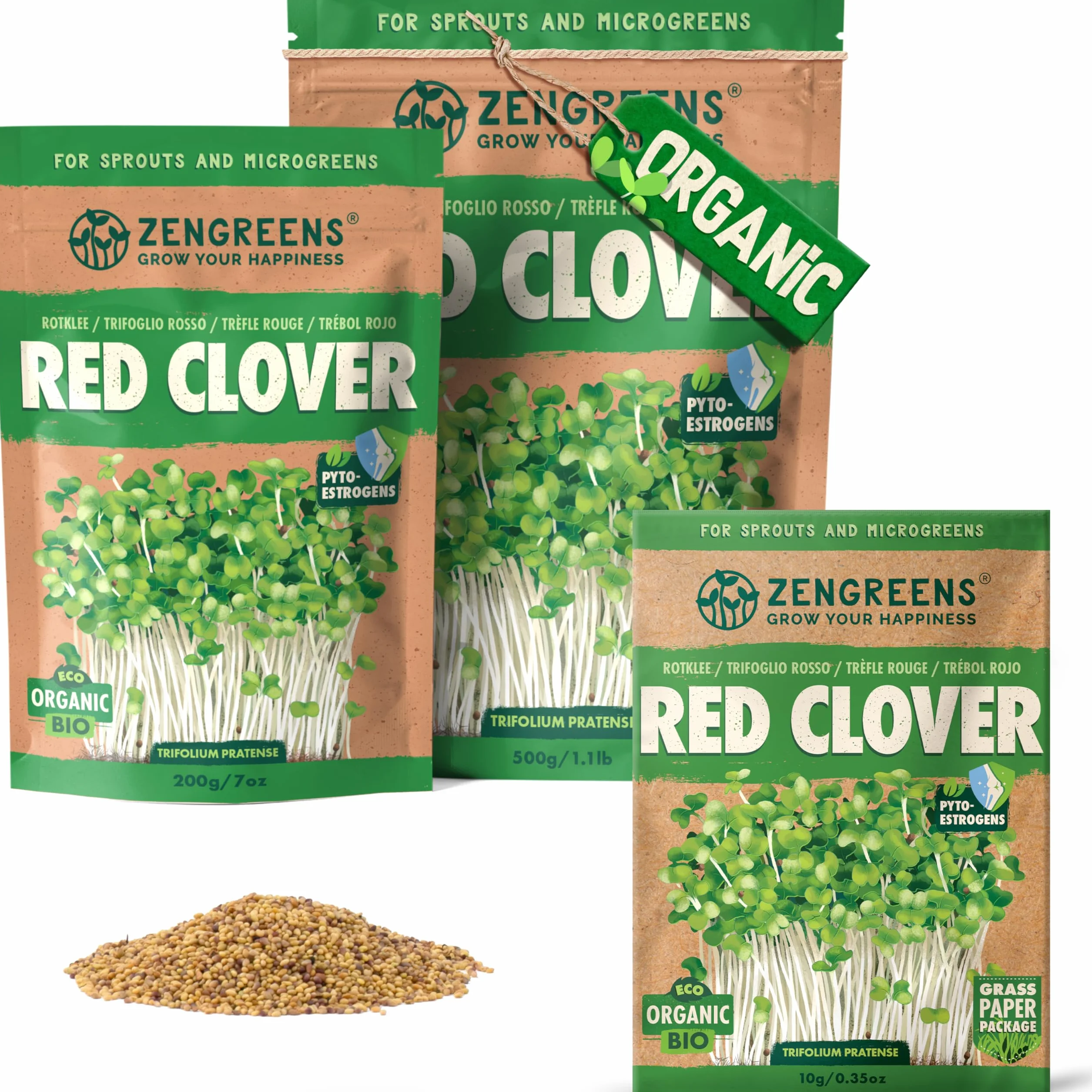 ZenGreens® - Organiczne nasiona koniczyny czerwonej - Wybierz pomiędzy 10, 200 g i 500 - nasiona koniczyny czerwonej o zdolności kiełkowania ponad 97% - nasiona koniczyny czerwonej kiełki