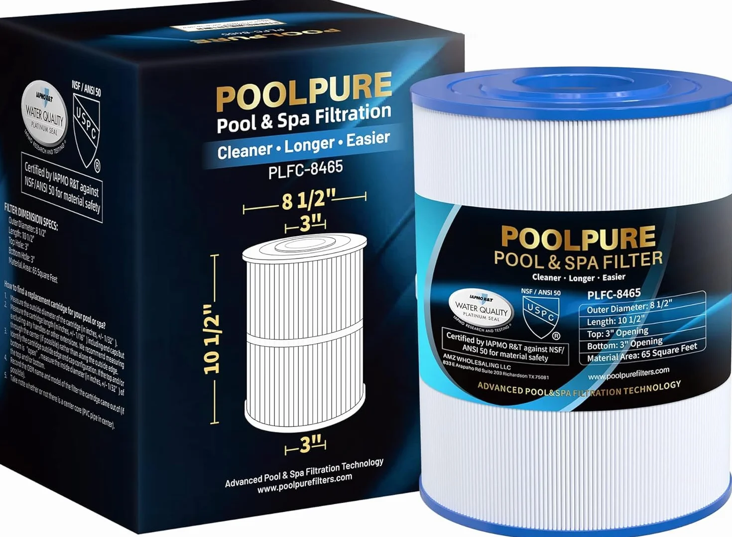 POOLPURE Zamiennik filtra do wanny z hydromasażem Unicel C-8465 Pleatco PWK65 Filbur FC-2390 Filtr Spa