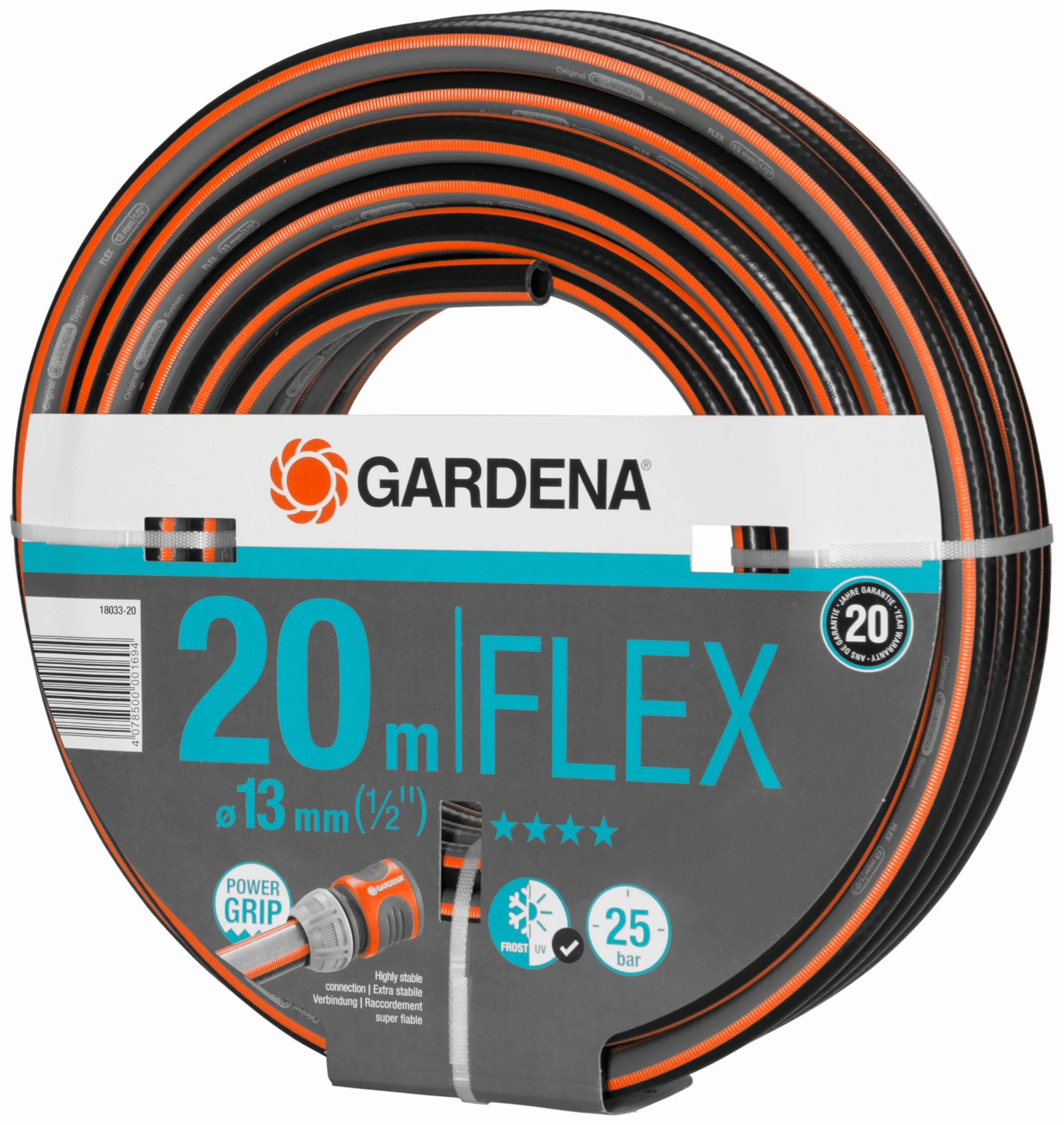 Gardena Comfort FLEX wąż 13 mm (1/2"), 20 m: odporny na odkształcenia wąż z profilem Power Grip, wysokiej jakości oplot spiralny, ciśnienie rozrywające 25 barów, bez elementów systemowych (18033-20)