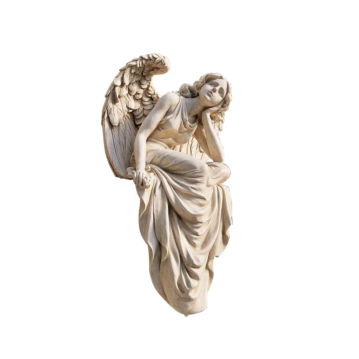 Design Toscano NG33951 Posąg ogrodowy, siedzący anioł, łaska odpoczynku, duża, 47 cm, żywica poliestrowa, starożytna kość słoniowa