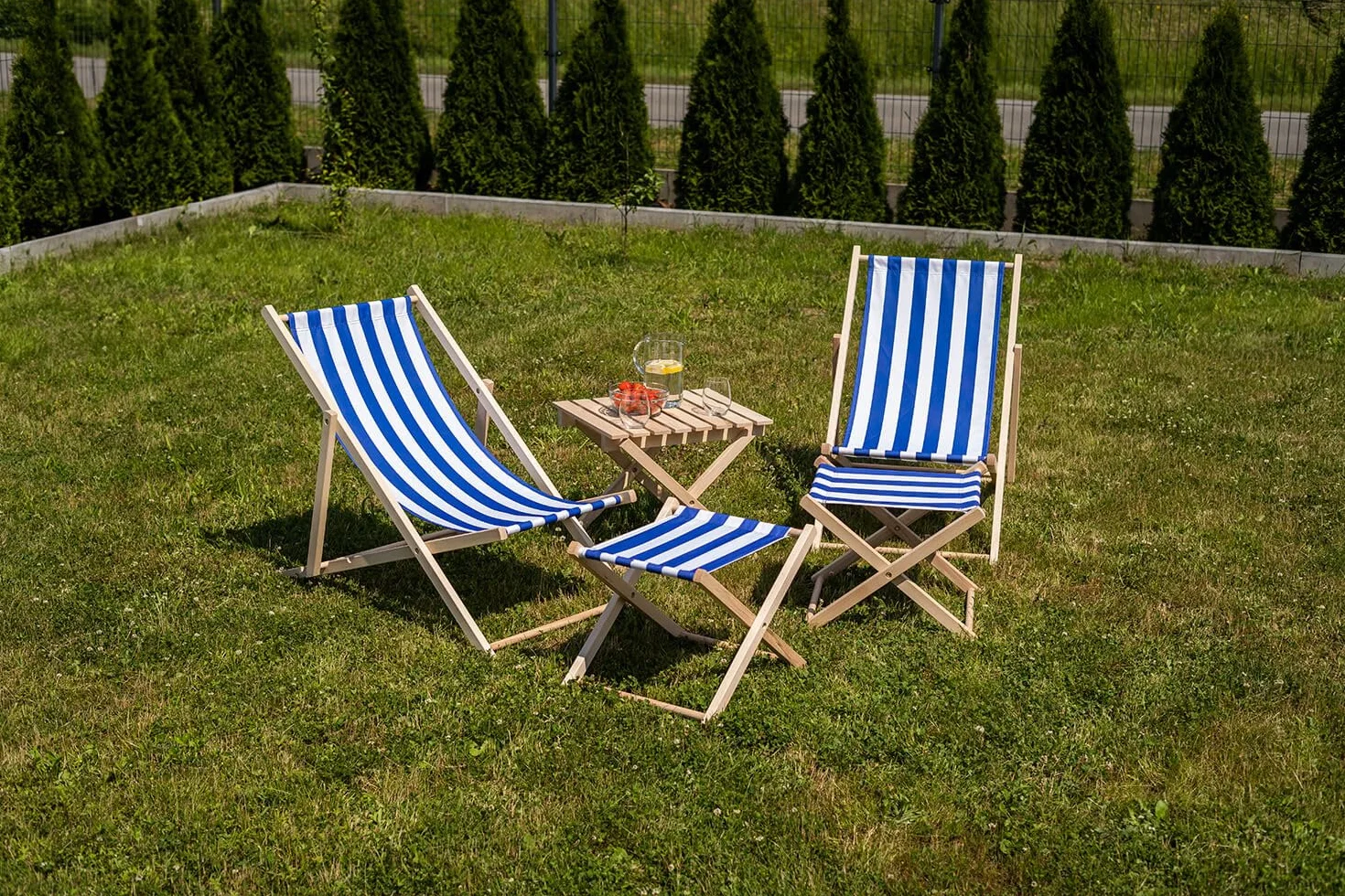Leżak plażowy drewniany 119 cm x 58 cm do 120 kg Biało-pomarańczowy Regulowany Składany