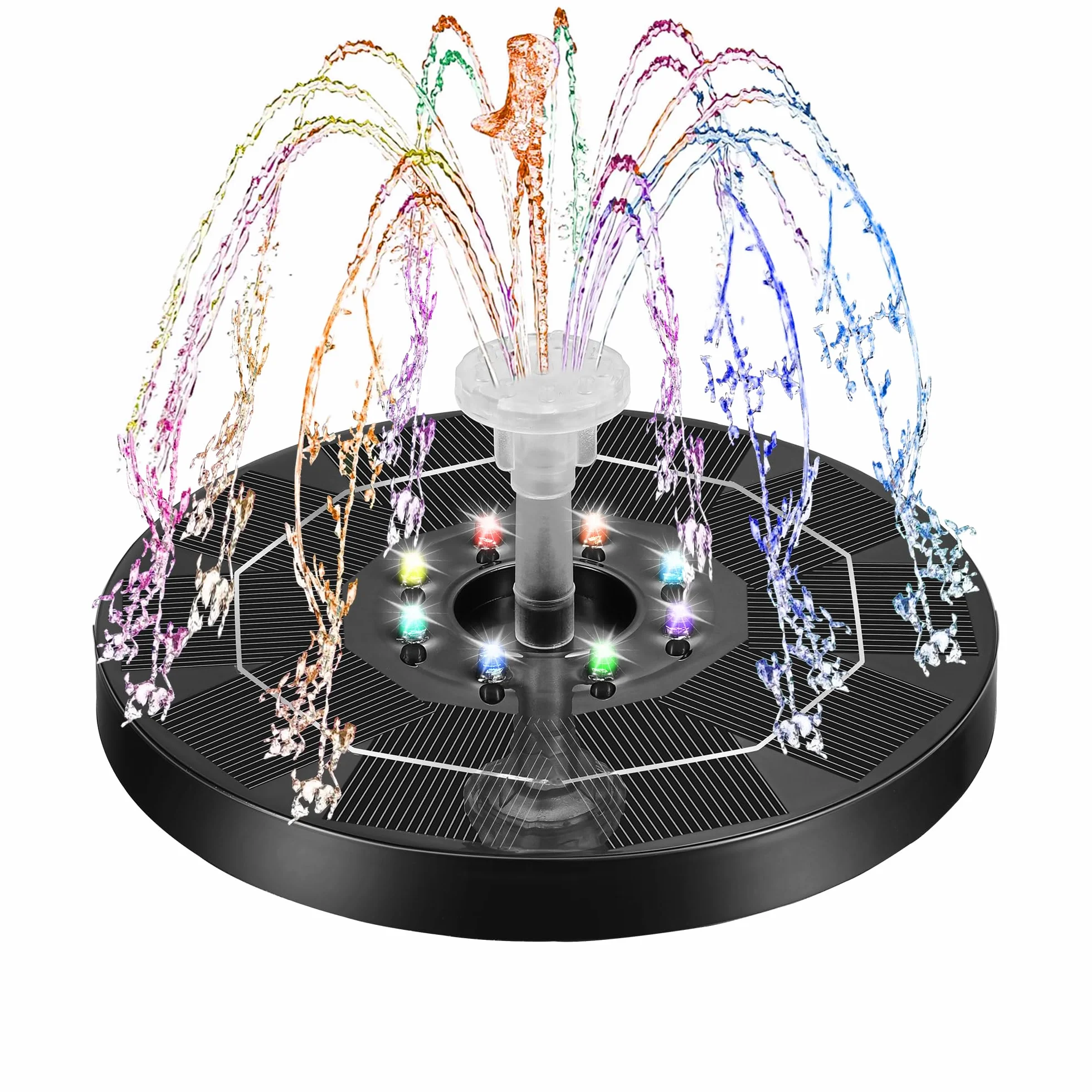 Kasanni Fontanna solarna do użytku na zewnątrz, 3 W, fontanna solarna do stawu, unosząca się na zewnątrz, ze światłem z 6 dyszami, nadaje się do ogrodów, łaźni dla ptaków, stawów