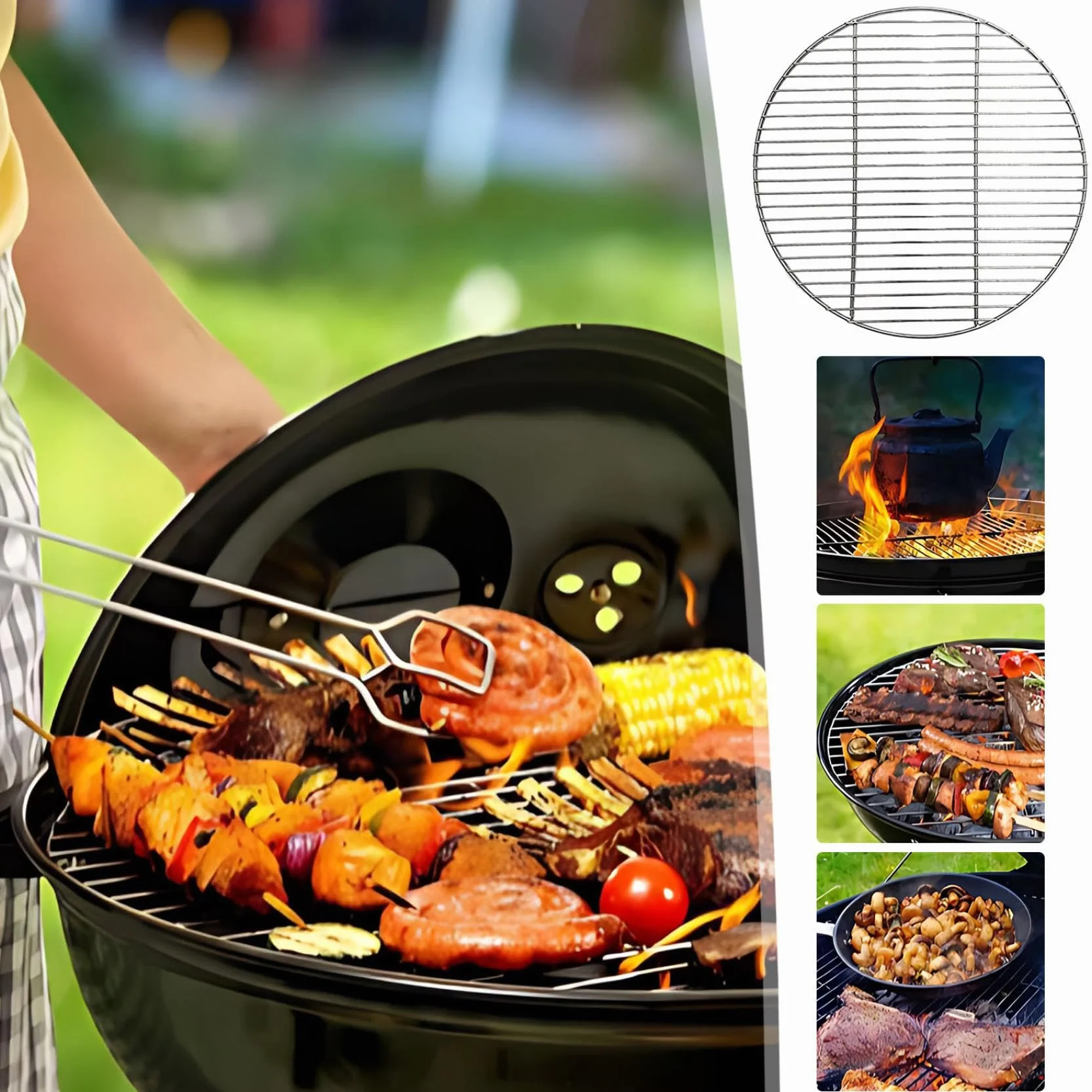 53 cm okrągły ruszt grillowy ze stali nierdzewnej, ruszt do grillowania, ruszt do pieczenia okrągły, ruszt BBQ ze stali nierdzewnej, do Campingu, pikniku, ogrodu, równomierne rozprowadzanie ciepła i