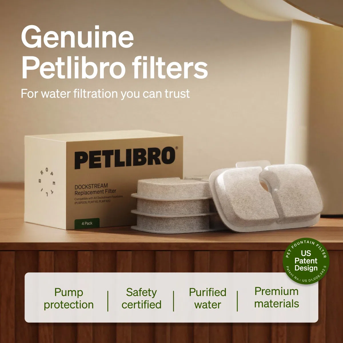 PETLIBRO 4 Packs Replacement Filters for Dockstream Cat Water Fountain PLWF105/PLWF115/PLWF005, 2 Months Set of Replacement Filters for Ultra Quiet Pet Water Fountain