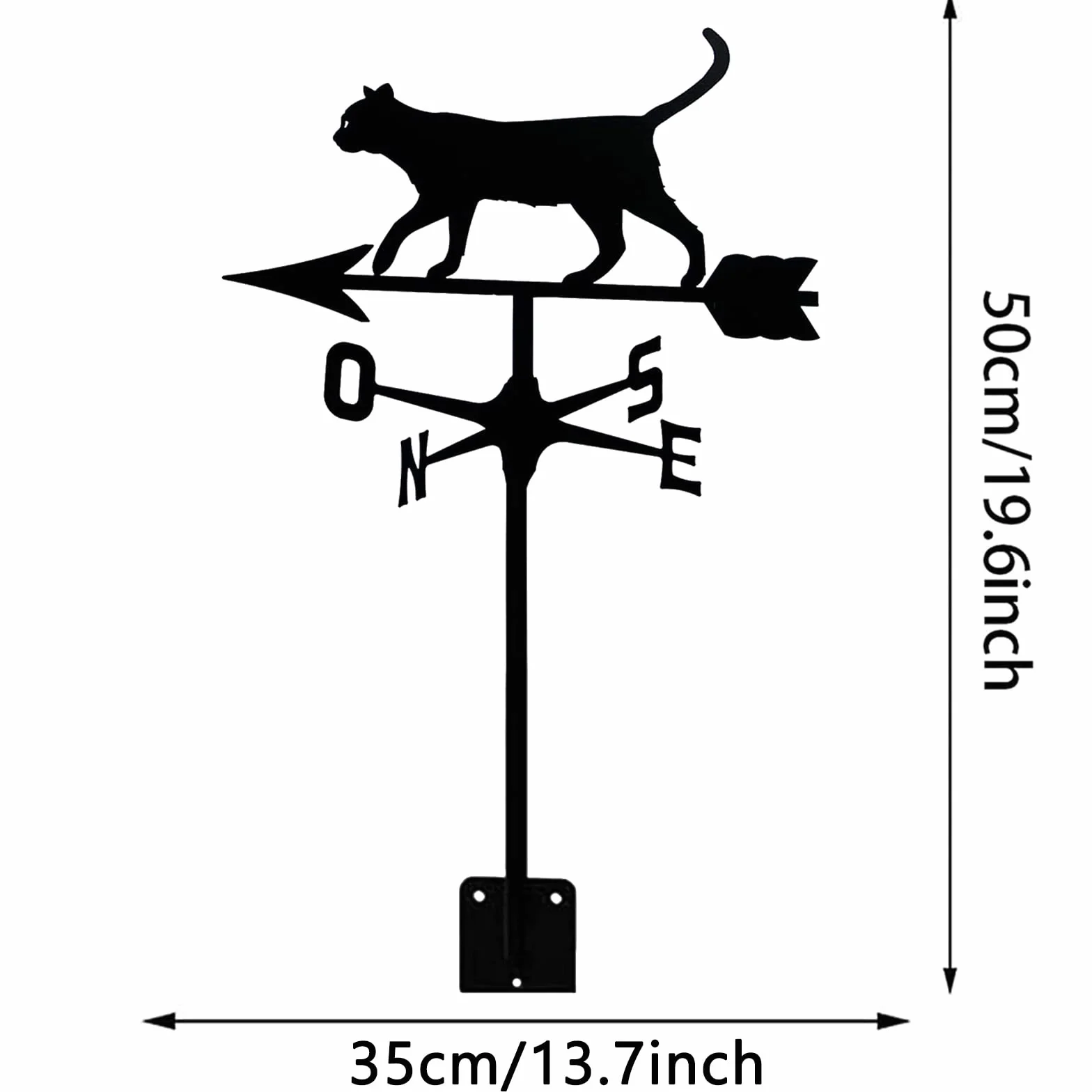 Metal Stainless Steel Cat Weathervane Wind Direction Indicator Garden Yard Ornament