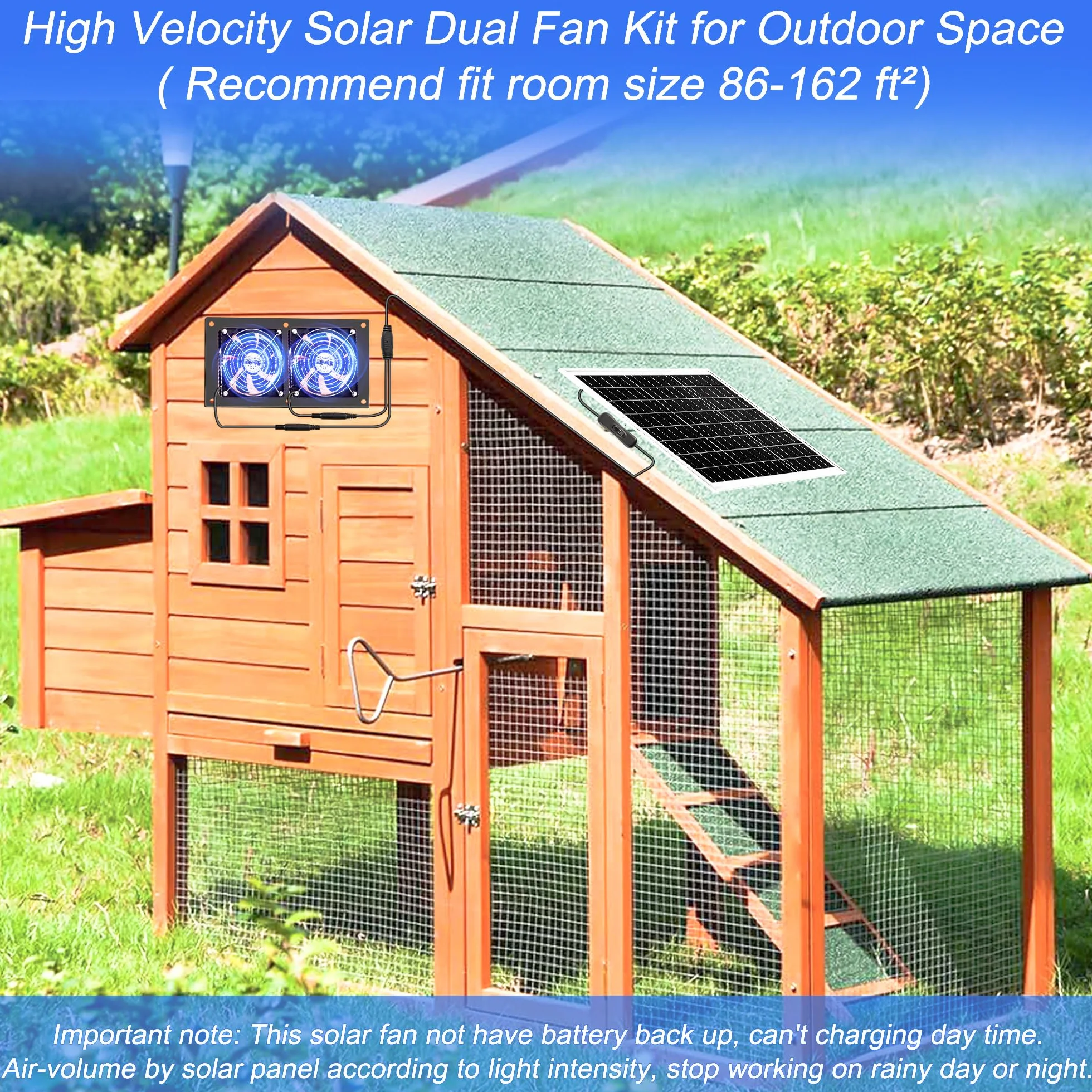 Joycabin Wentylator solarny, 15 W, moduł solarny, podwójny wentylator wydechowy, przenośny solarny wentylator wyciągowy do małych kurników, szklarni, domków dla zwierząt domowych, garażu, piwnicy