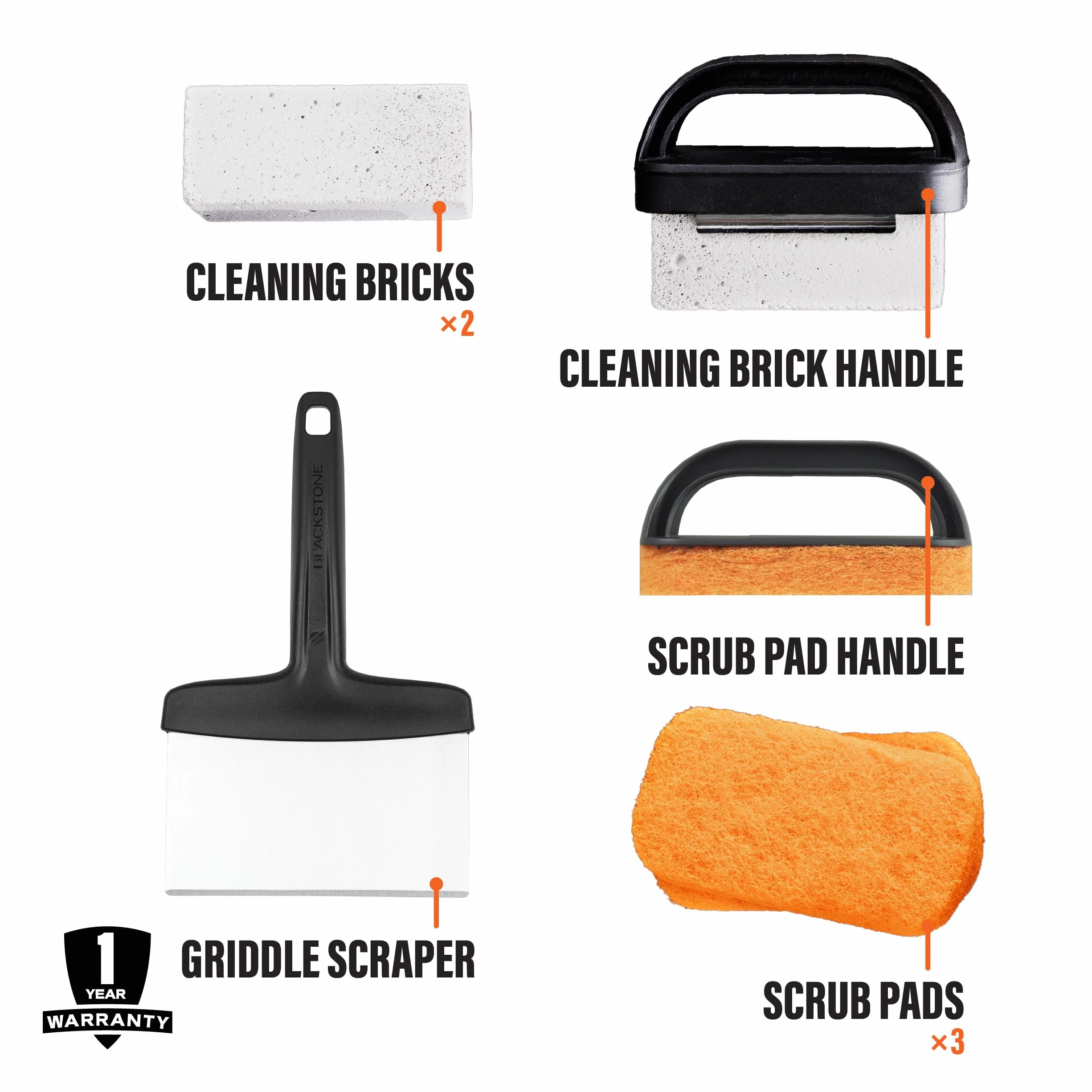 Blackstone 5060 Professional 8-Piece Griddle Cleaning Kit, Stainless Steel, Black
