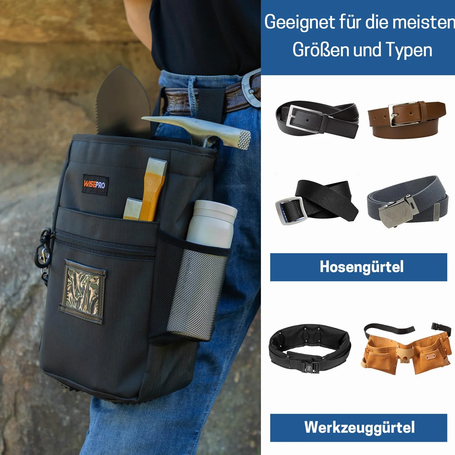 Saszetka biodrowa do detekcji metalu, przenośna na pasek z kieszeniami i kaburą, Drop Pouch PinPointer, czarny
