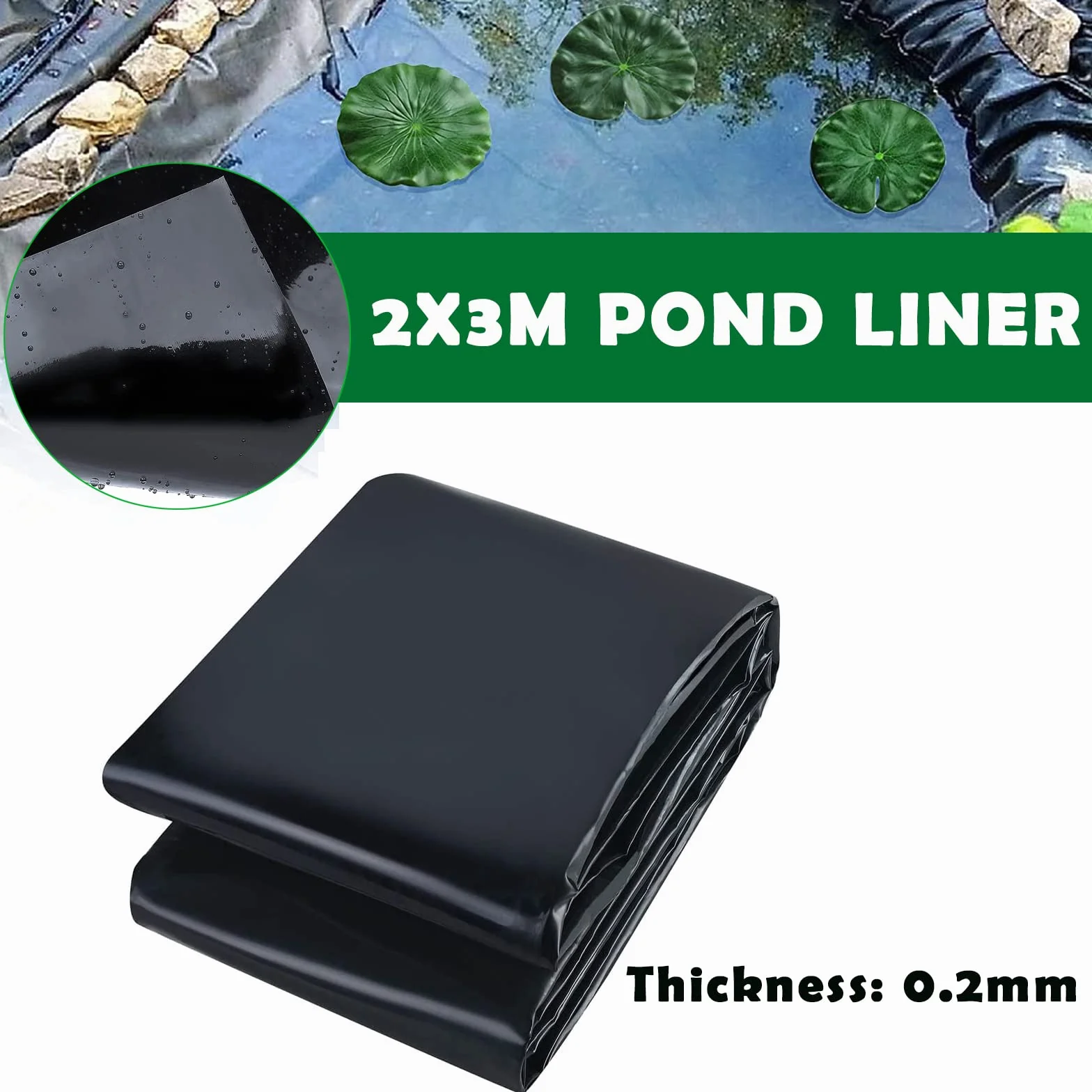 PALUDO PVC Liner do Oczka Wodnego 2M X 3M, Czarna HDPE Folia do Oczek Wodnych, Wytrzymała folia Uszczelniająca do Oczek Wodnych, do Stawu Ogrodowego Pokrywa do Rybnego Fontanny Ogrodu i Wodospadu