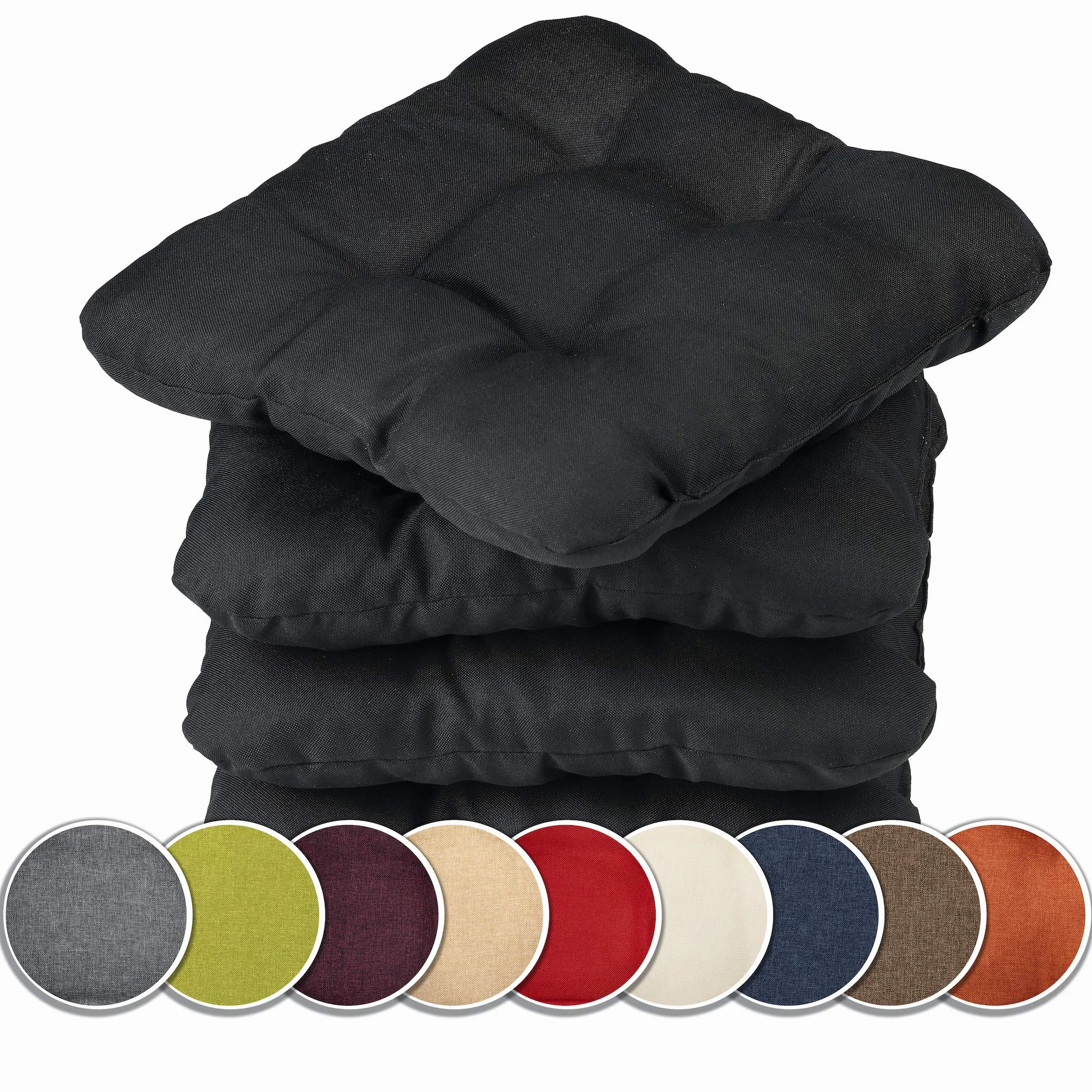 Sunnypillow zestaw 4 poduszek na krzesła 45x45 cm – wygodne siedziska o grubości 8 cm, poduszki na krzesła i ławki do domu i ogrodu, poduszki ogrodowe, duży wybór kolorów – Czarny
