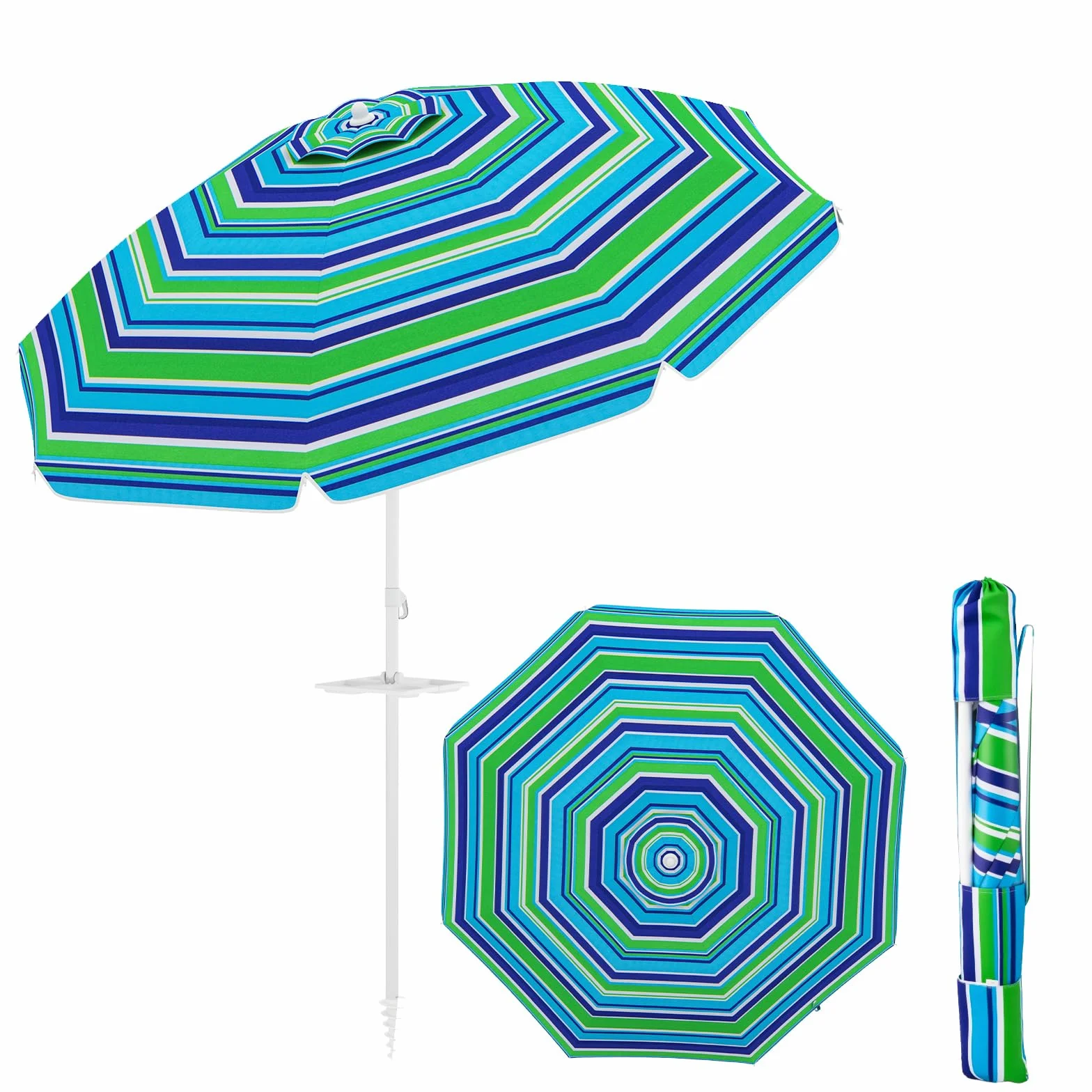 COSTWAY Parasol przeciwsłoneczny, 182 cm, odporny na wiatr, stabilny, UPF 50+, możliwość zginania w zakresie 30°, ochrona przed słońcem z ostrzem do wbijania w ziemię i torbą do przenoszenia, parasol