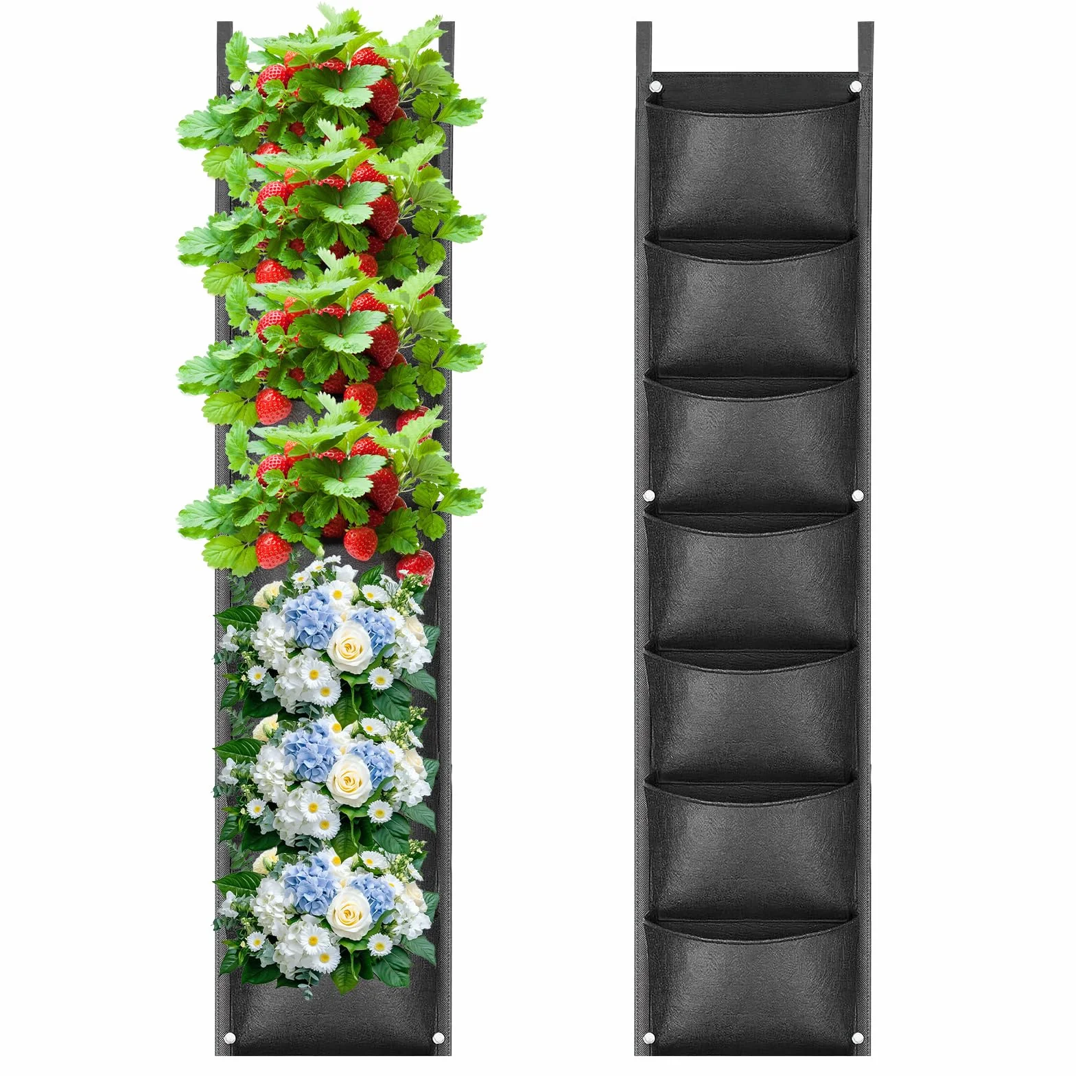 ACTOYS Wiszące torby na rośliny, 2 szt., 7 kieszeni na rośliny, do użytku na zewnątrz, wiszące, pionowe, 99 x 28 cm, na balkon, na zewnątrz, do ogrodu, na podwórko, do biura, dekoracja domu