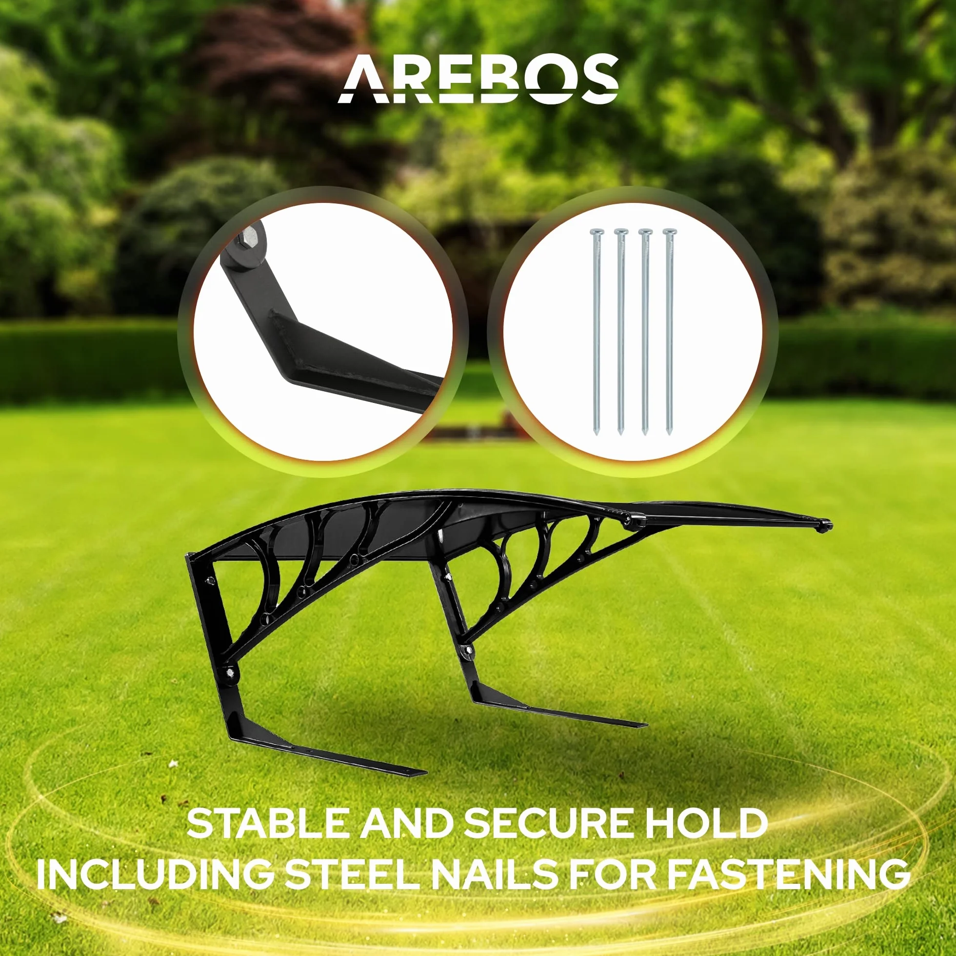 Arebos Garaż dla robota koszącego, wiata, daszek, 102 x 79 x 46 cm, odporny na działanie warunków atmosferycznych + ochrona przed promieniowaniem UV, metalowe nóżki materiały montażowe, czarny