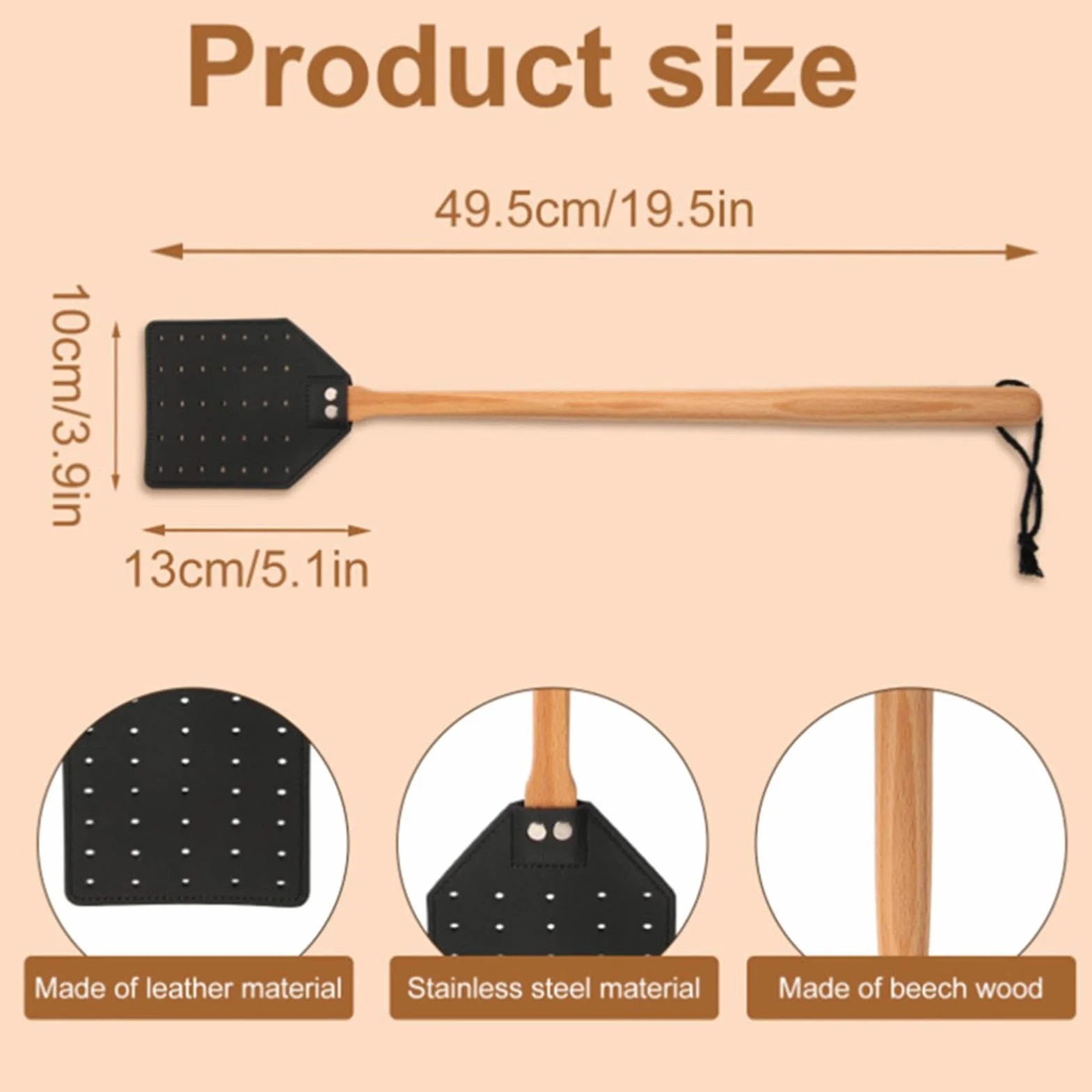 Fly Swatter for Kitchen | Leather Fly Swatter | Fly Swatter for Home and Terrace | Eco-Friendly Leather Flyswatter | High-Quality Fly Swatter | Compact and Easy to Store for Use in the Home