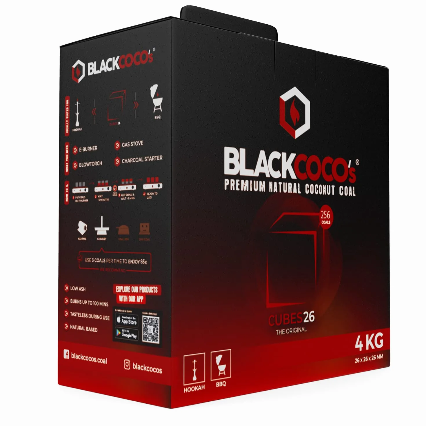 BLACKCOCO's naturalny węgiel kokosowy premium do sziszy i grilla, brykiety o długim czasie palenia, 4 kg