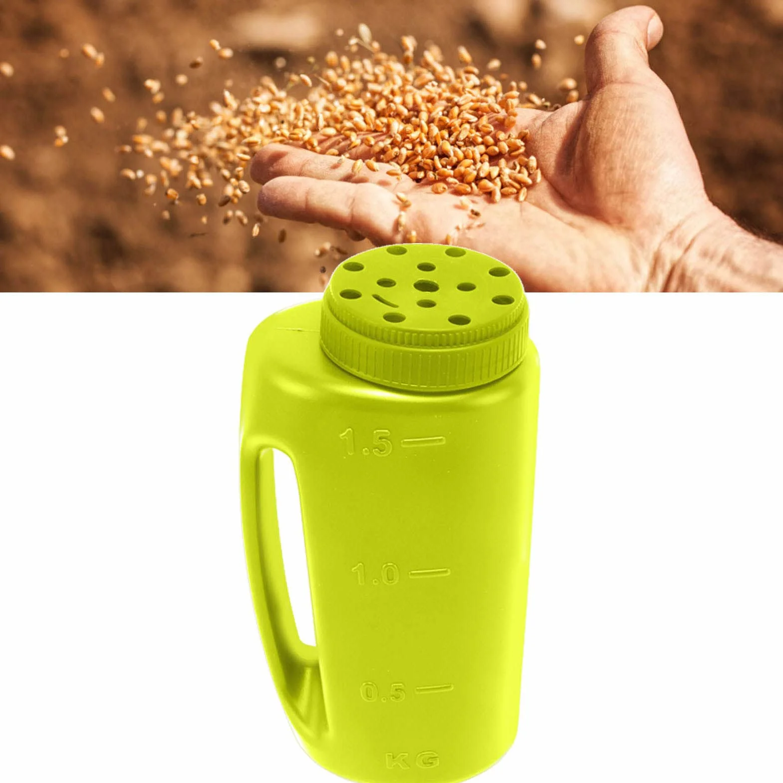 Ręczny Rozsiewacz Nasion Trawy Gruby materiał Przenośny Rozsiewacz Nawozów Wytrzymały do ​​karmienia Zwierząt 7,5 X 4,9 Cala (GREEN)