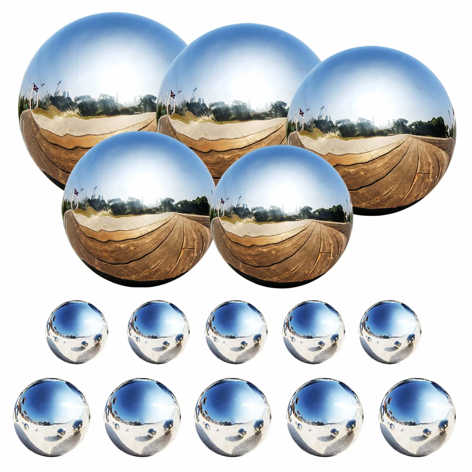 15 sztuk kulek ogrodowych ze stali nierdzewnej, pływające kule do stawu 25-120 mm, polerowane lustrzanie, puste kulki odbijające, kule do kontemplacji, bezszwowe kule dekoracyjne, kule