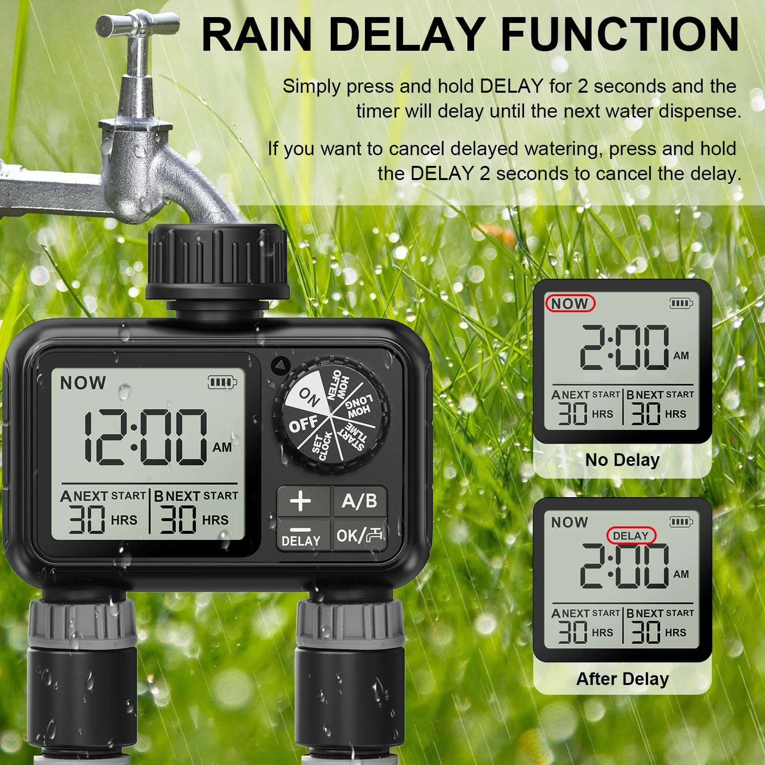 Timer wody do nawadniania z opóźnieniem deszczu IPX5 wodoodporny duży ekran LCD