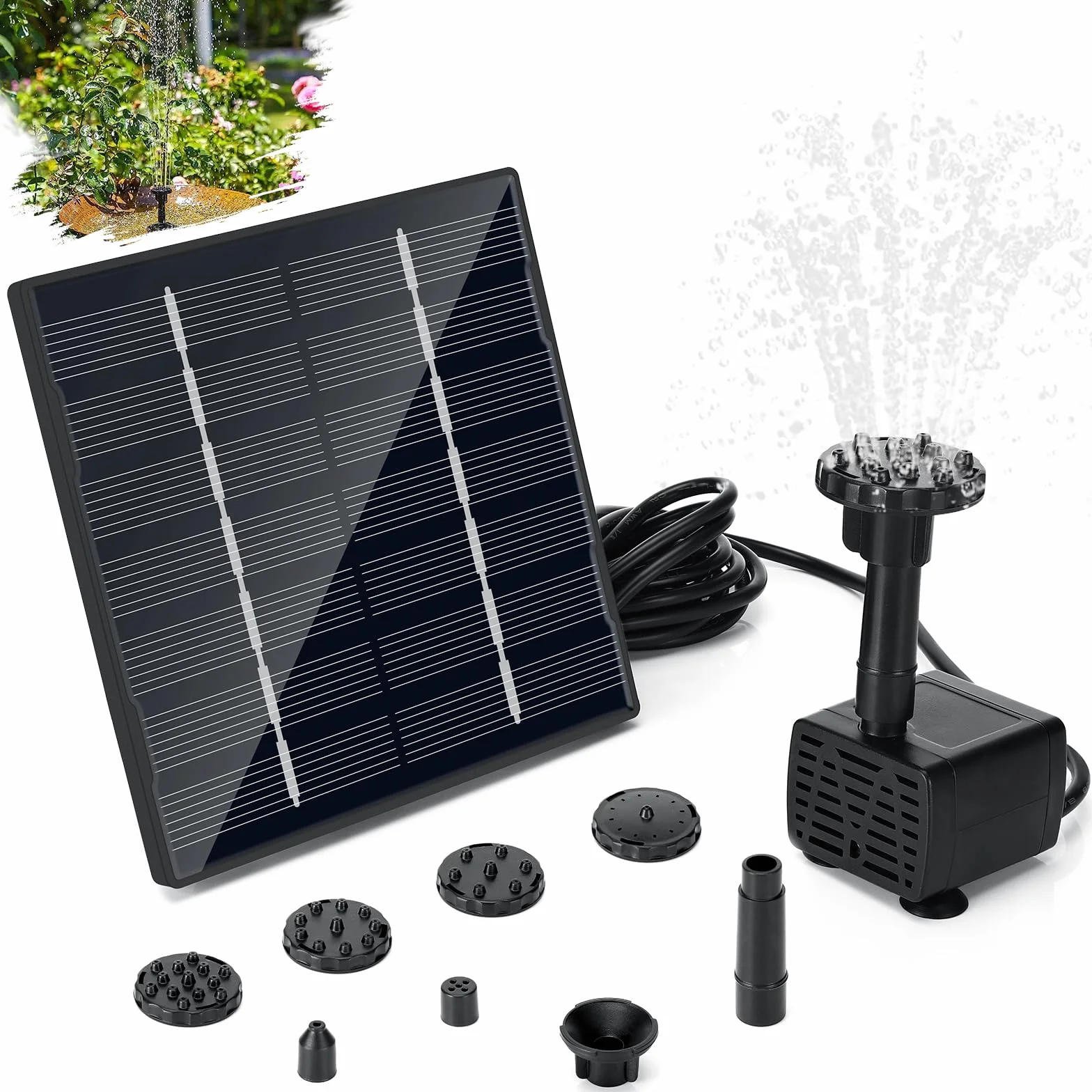 Solarna pompa do oczka wodnego 1,5 W, ulepszona wodna pompa z kablem 3 m, solarna fontanna pływająca do kąpieli ptaków, stawu, zabaw