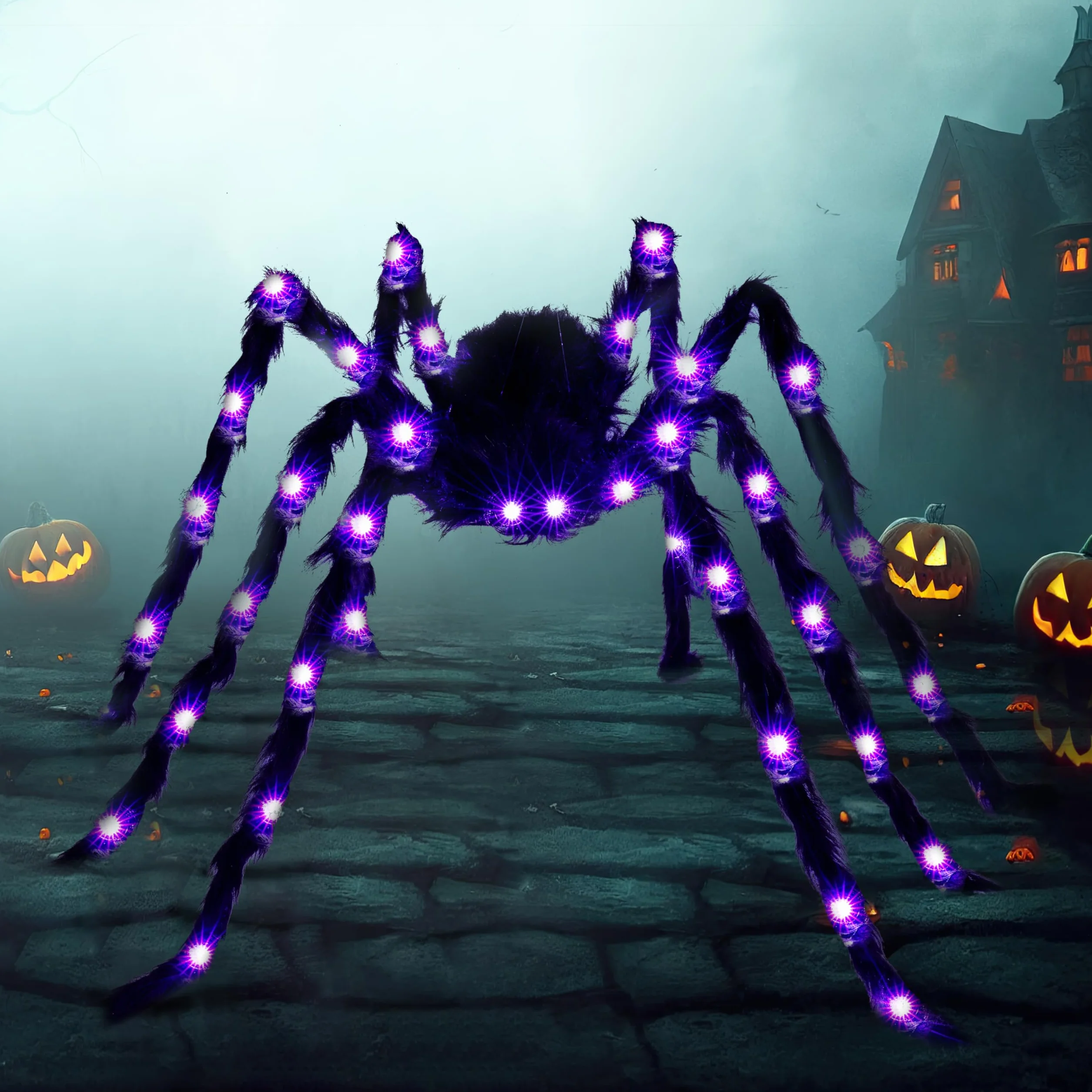 JOYIN 150 cm Halloween dekoracje zewnętrzne rozświetlany pająk
