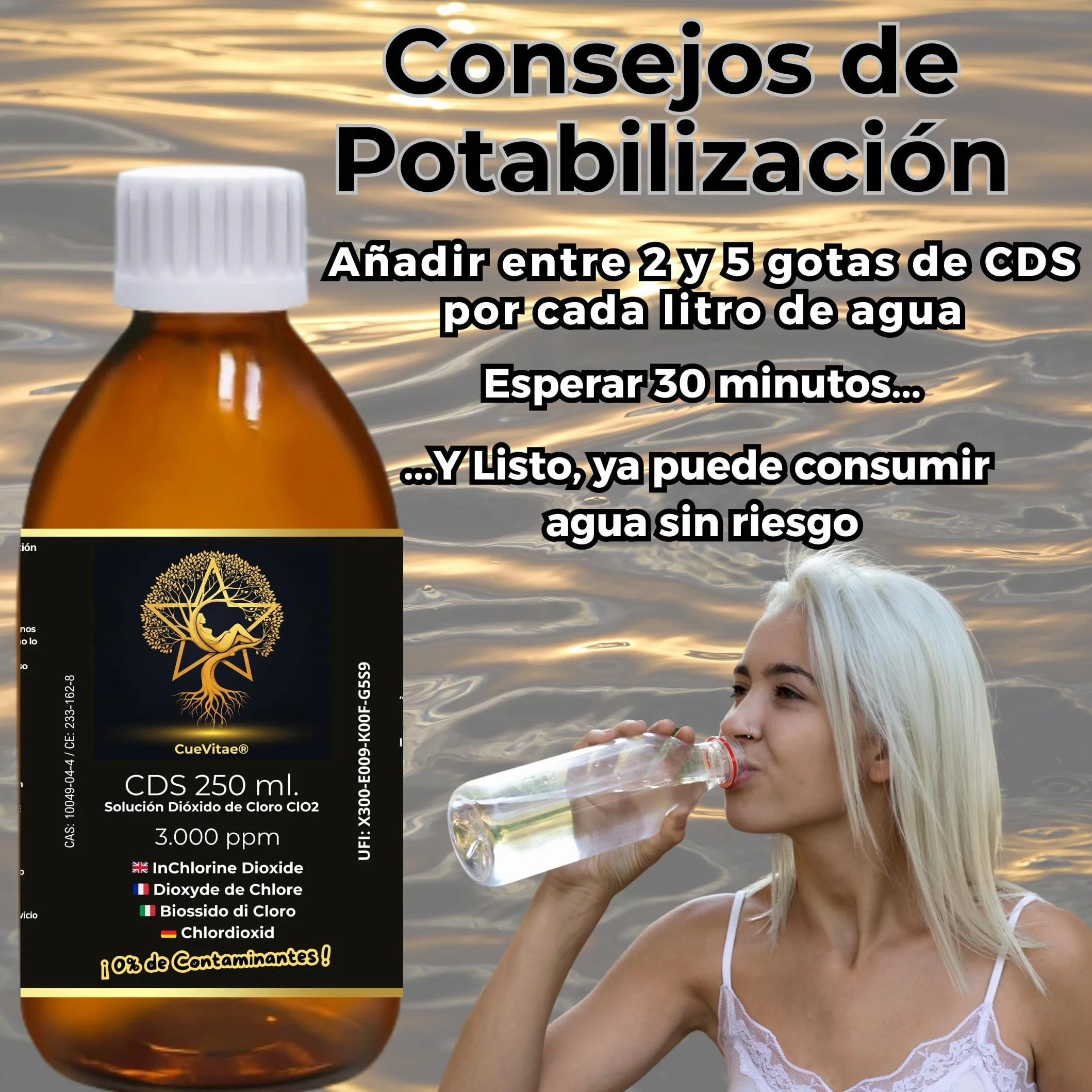 2 x CDS250 ml przy 3000 PPM (500 ml) | Najnowsza produkcja | Produkt już aktywowany, gotowy do dozowania | W tym miernik | Opakowanie w szklanym bursztynowym szkle antypromieniowym UVA
