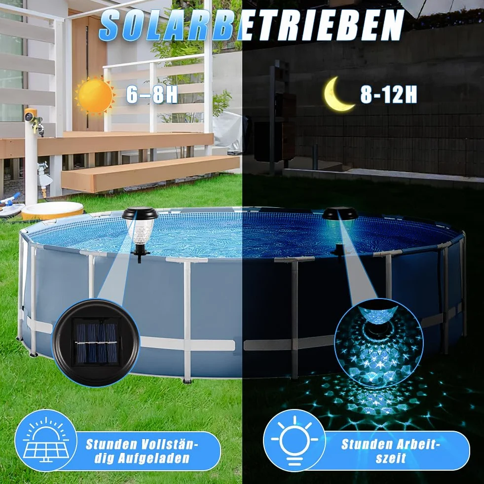 Joycabin 4 sztuki solarnych oświetlenia basenowego do basenów ramowych, oświetlenie LED z kolorowymi światłami, wodoszczelność IP65, oświetlenie stawu, solarne do dekoracji basenu, ogrodu, schodów