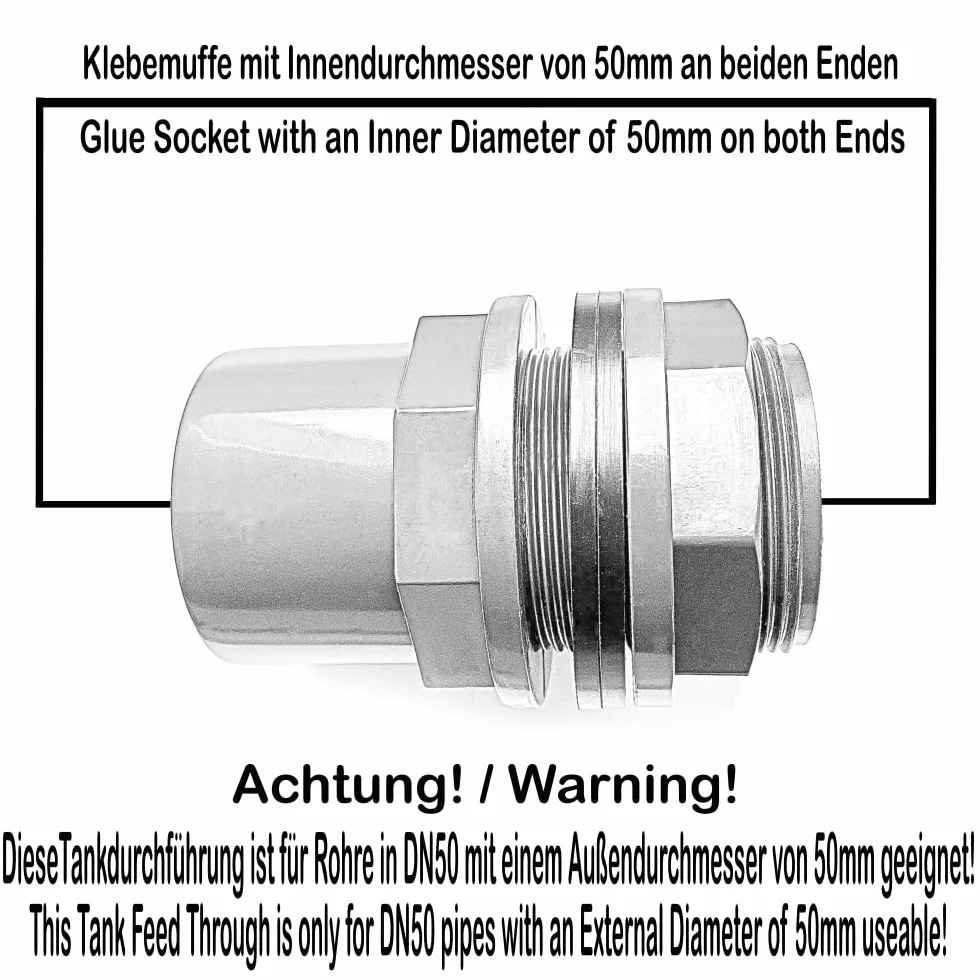 Adrenalin-Fishing PVC U przepust zbiornika 63x50x2" 50 mm z mufami samoprzylepnymi uszczelką nakrętką