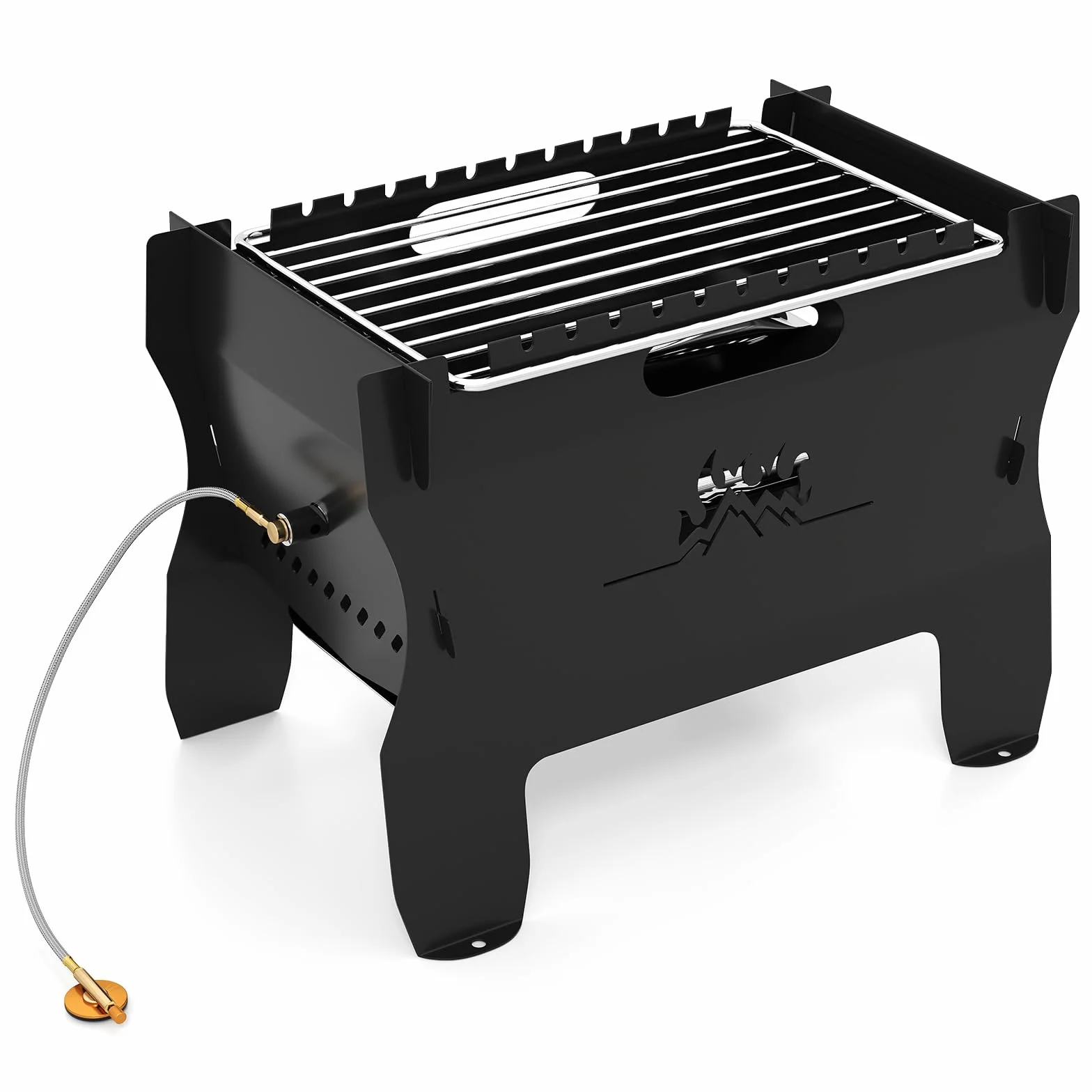 COSTWAY 2w1 Grill na Węgiel Drzewny i Gazowy, Przenośny Palenisko ze Stali Nierdzewnej z Torbą